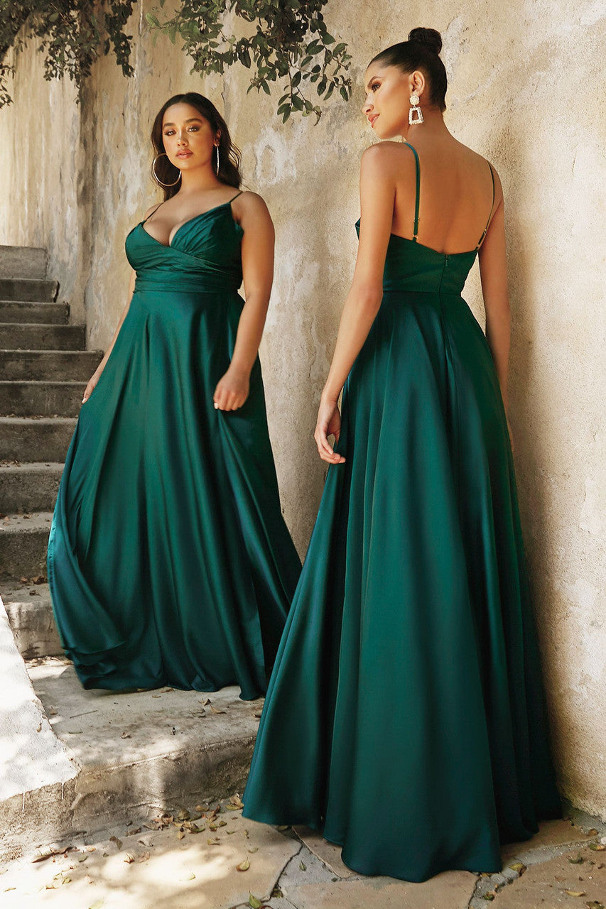 ERICA GOWN - EMERALD - SOFT SATIN A-LINE SWEETHEART NECKLINE-Vavasi