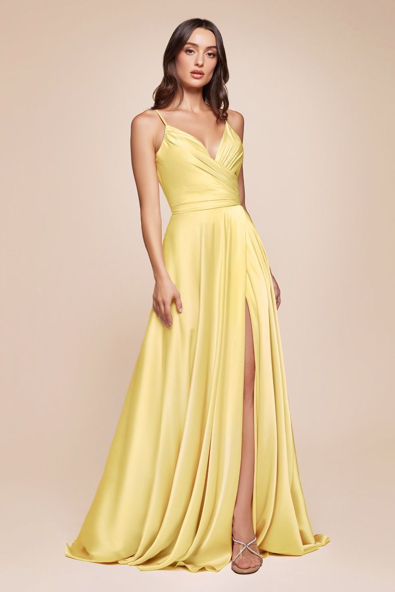ERICA GOWN - LIGHT YELLOW - SOFT SATIN A-LINE SWEETHEART NECKLINE-Vavasi