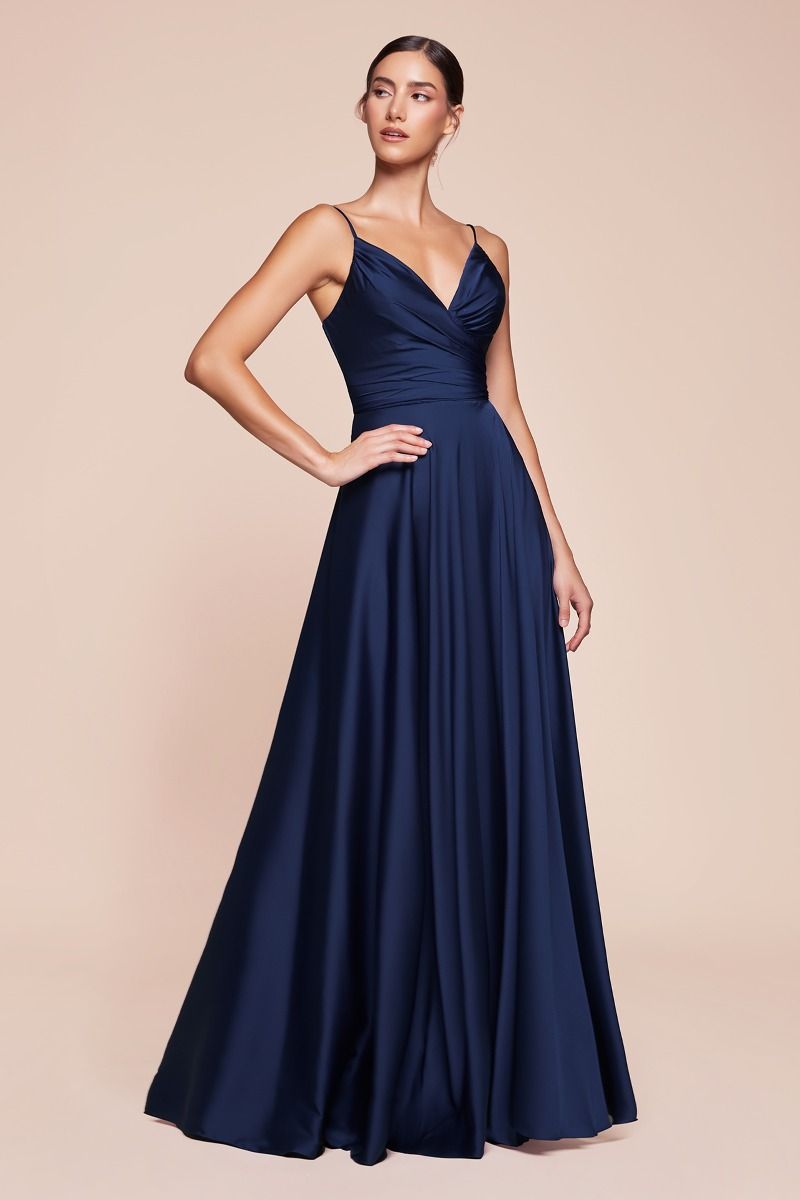 ERICA GOWN - NAVY - SOFT SATIN A-LINE SWEETHEART NECKLINE-Vavasi