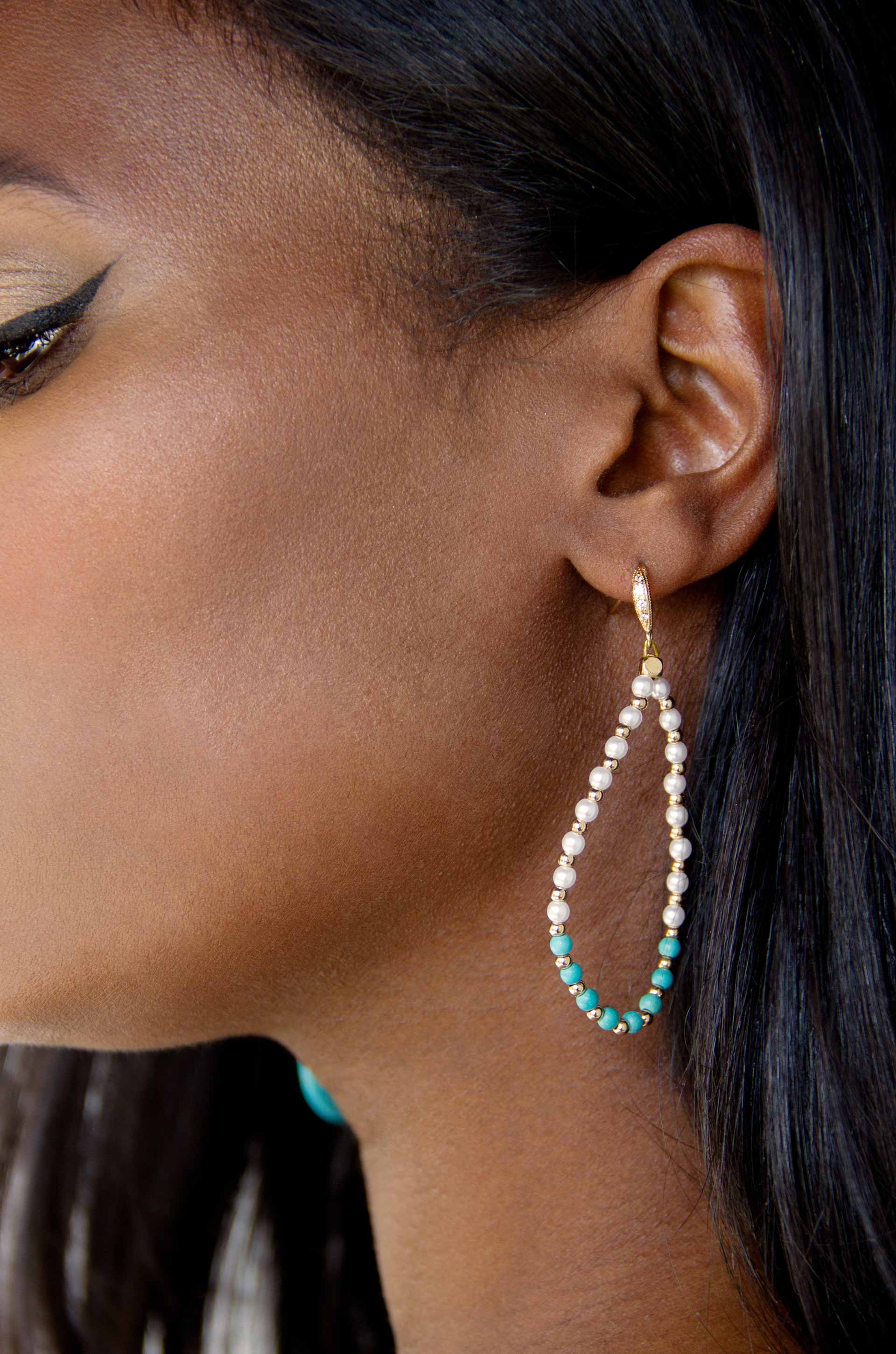 Turquoise and Pearl Teardrop Earrings-Vavasi