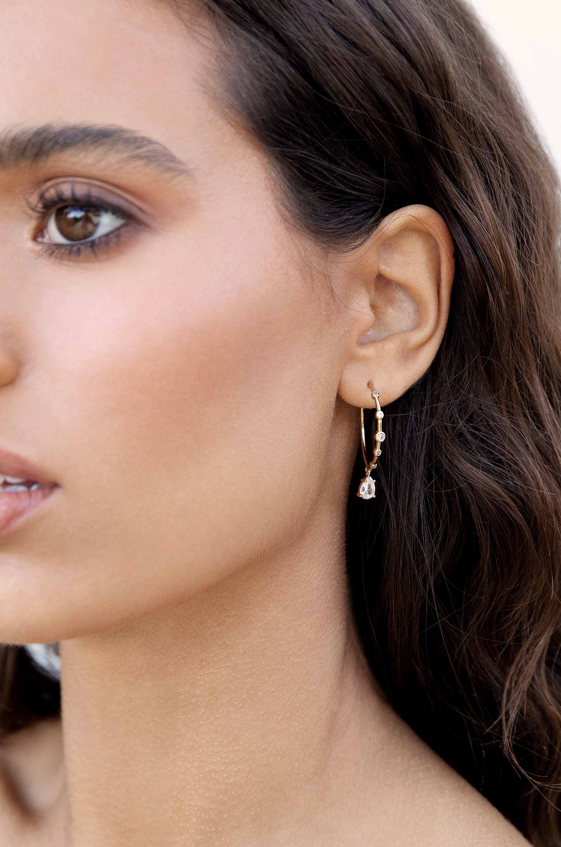 Delicate Crystal Charm Hoop Earrings-Vavasi