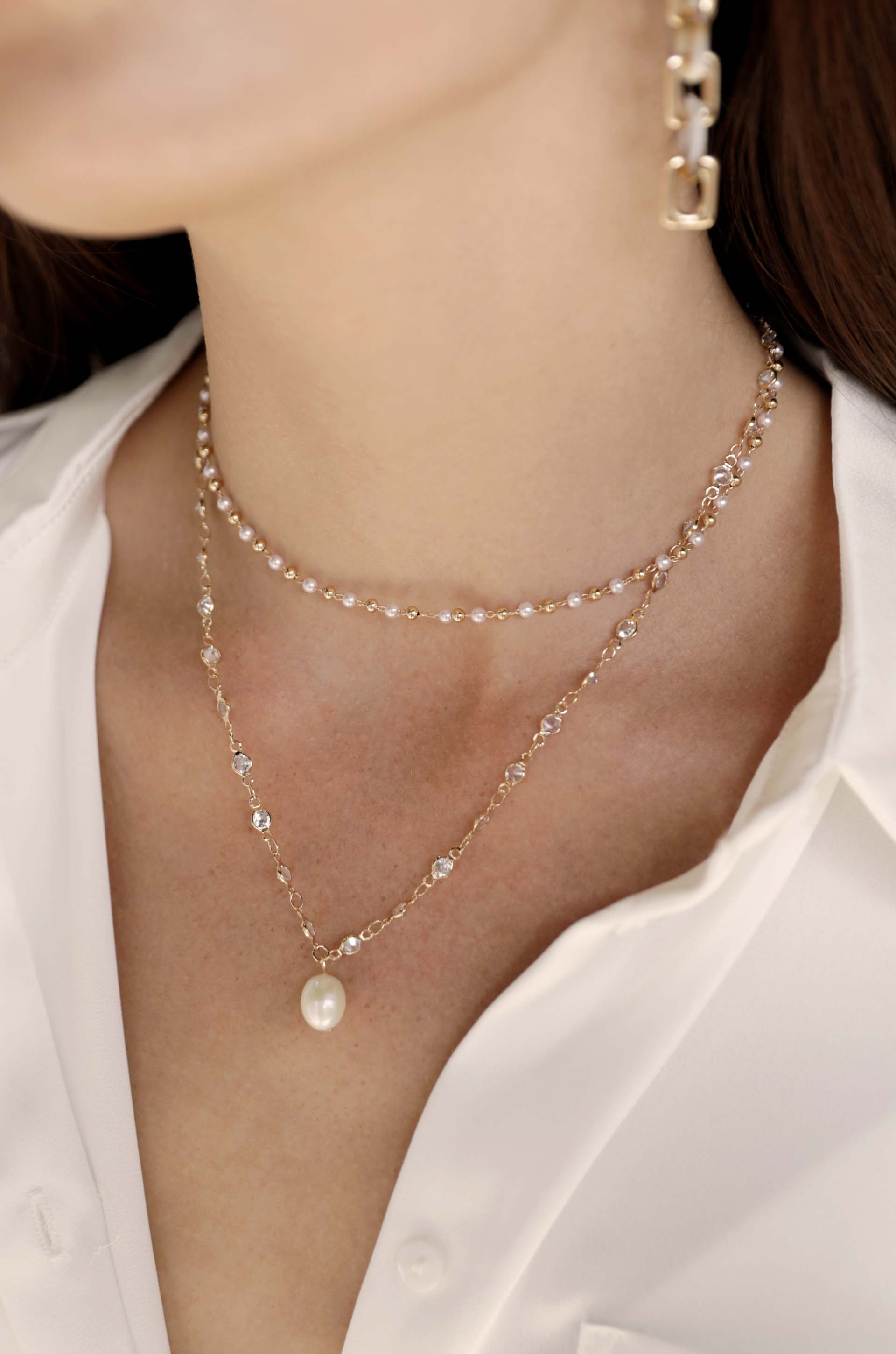 Crystal Spark and Ball Chain Necklace Set-Vavasi