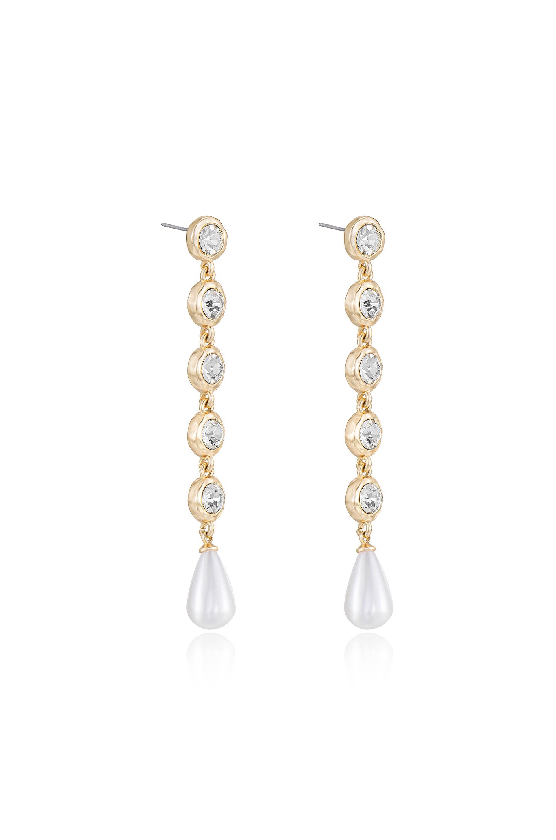 Elegantly Modern Crystal and Pearl Dangle Earrings-Vavasi