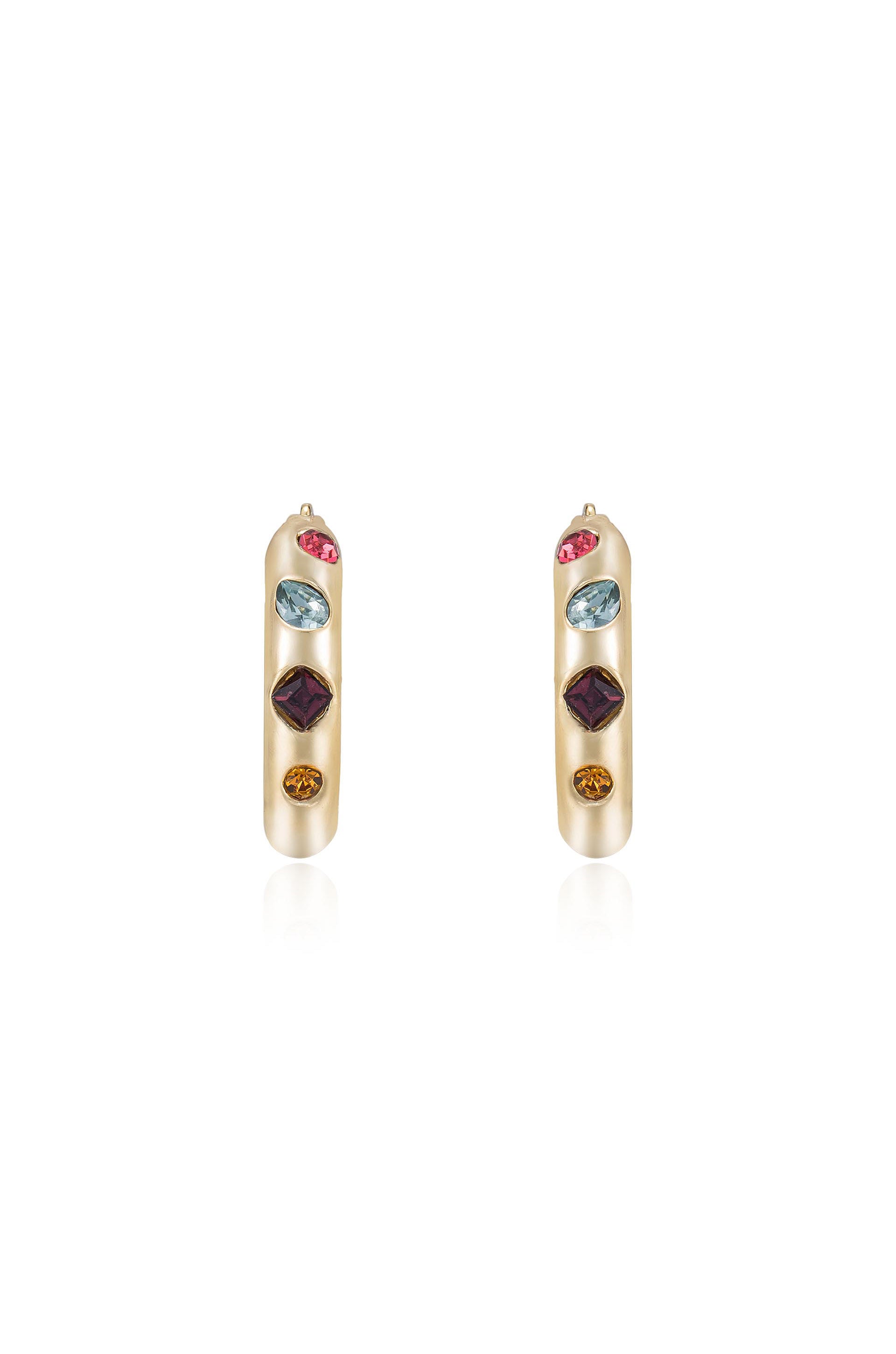 Lively Rainbow Crystal Hoop Earrings-Vavasi
