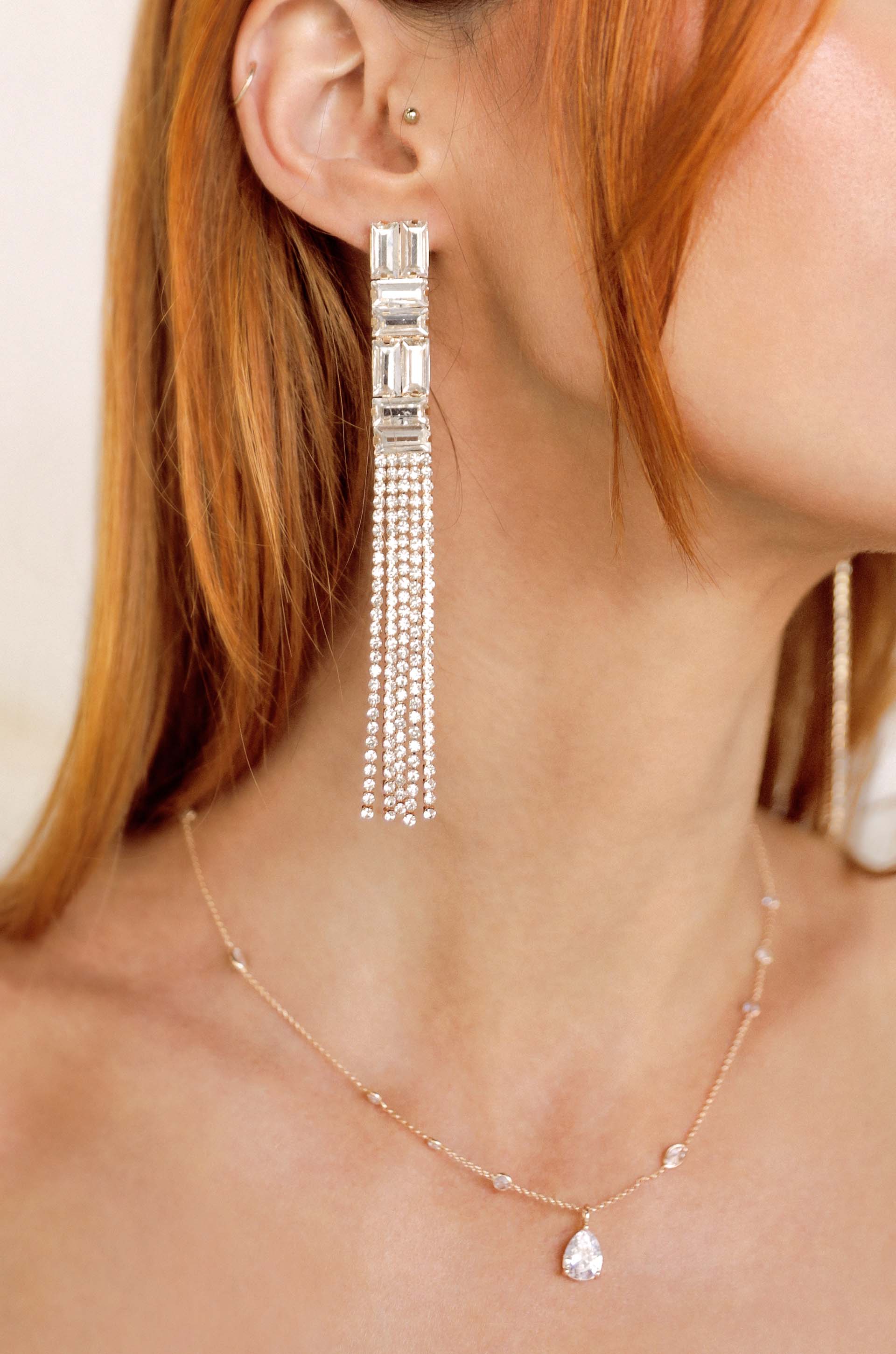 Art Deco Crystal Chain Dangle Earrings-Vavasi