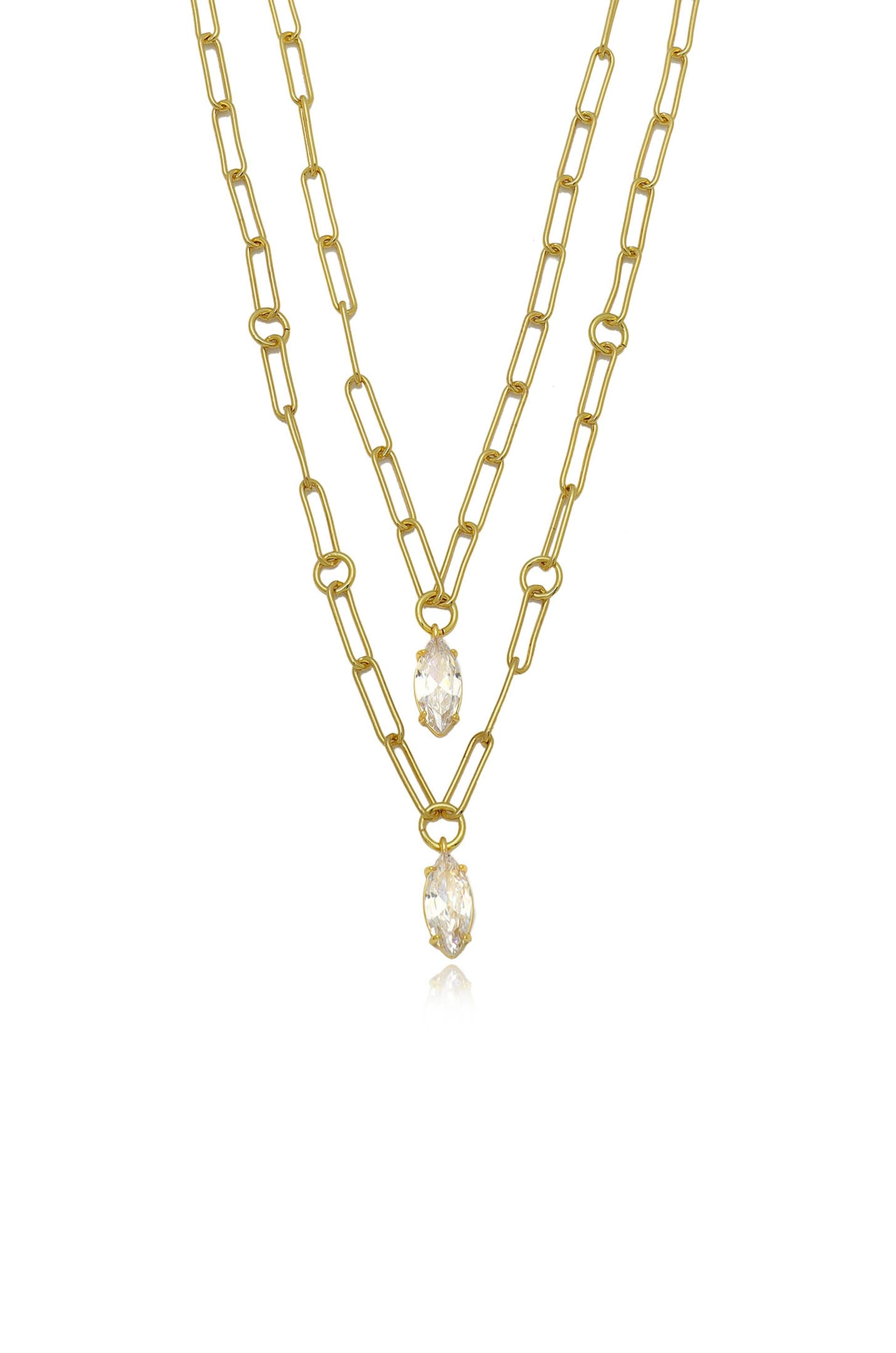Double Layered Crystal Pendant Necklace-Vavasi