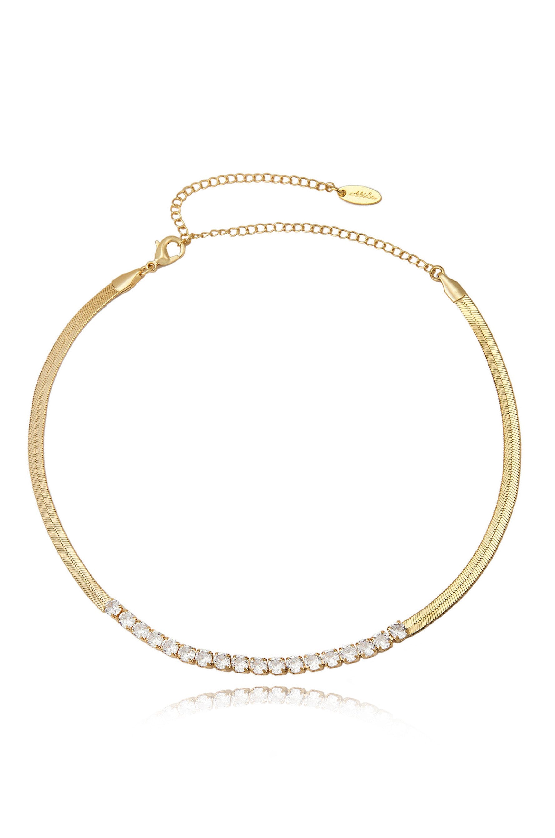 Crystal Line Up Snake Chain Necklace-Vavasi
