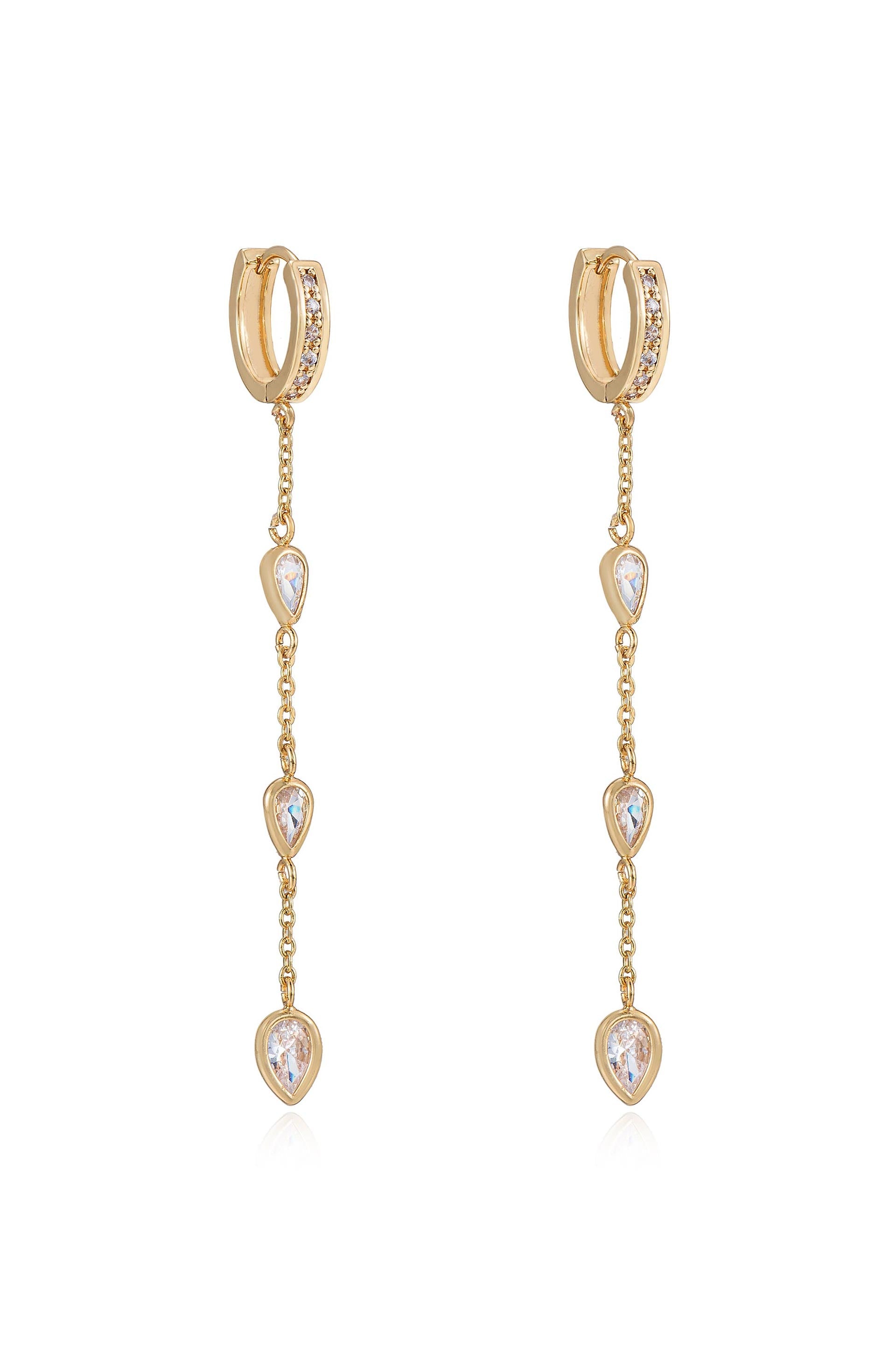 Bezel Crystal Huggie Hoop Dangle Earrings-Vavasi