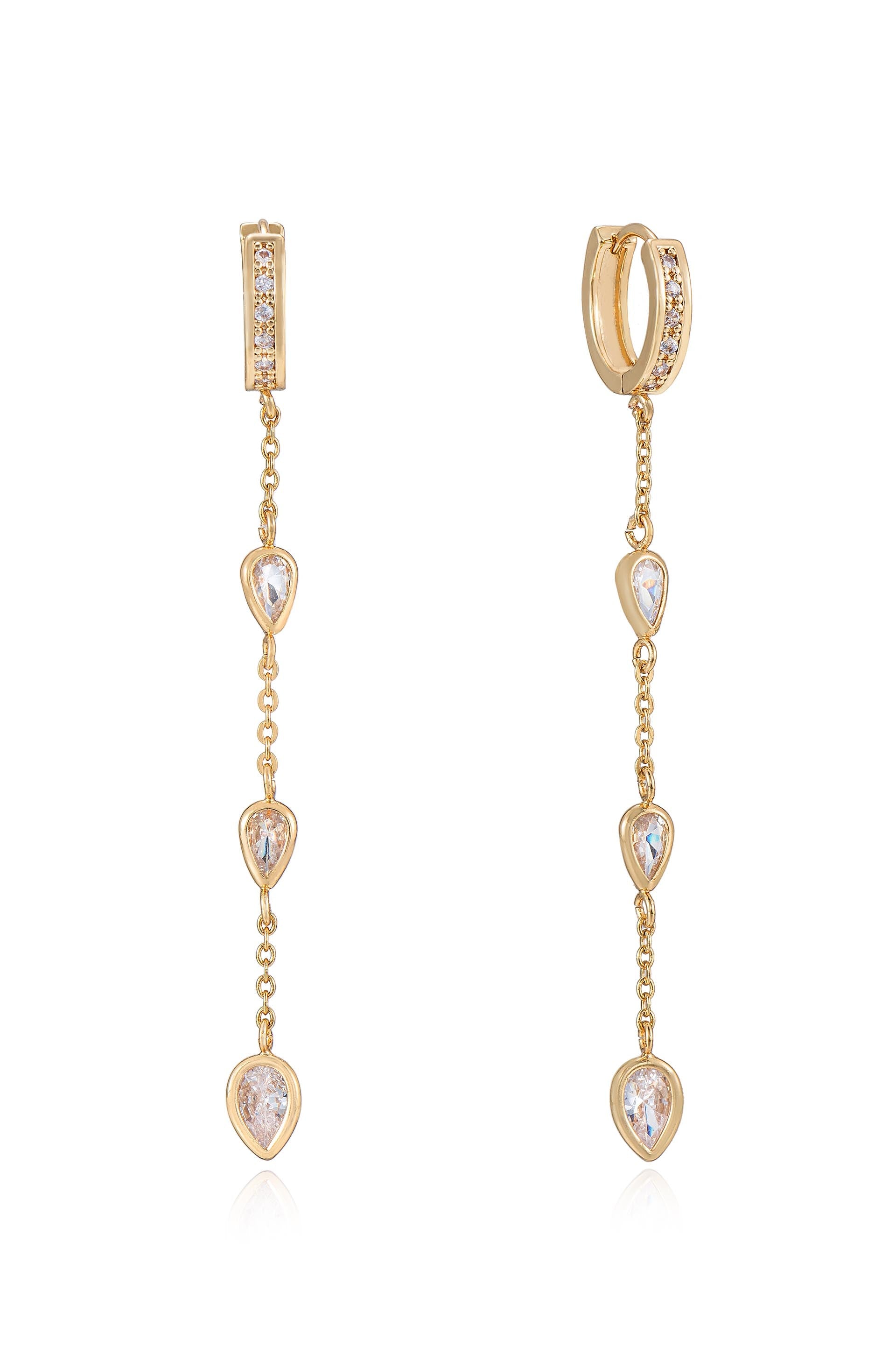 Bezel Crystal Huggie Hoop Dangle Earrings-Vavasi