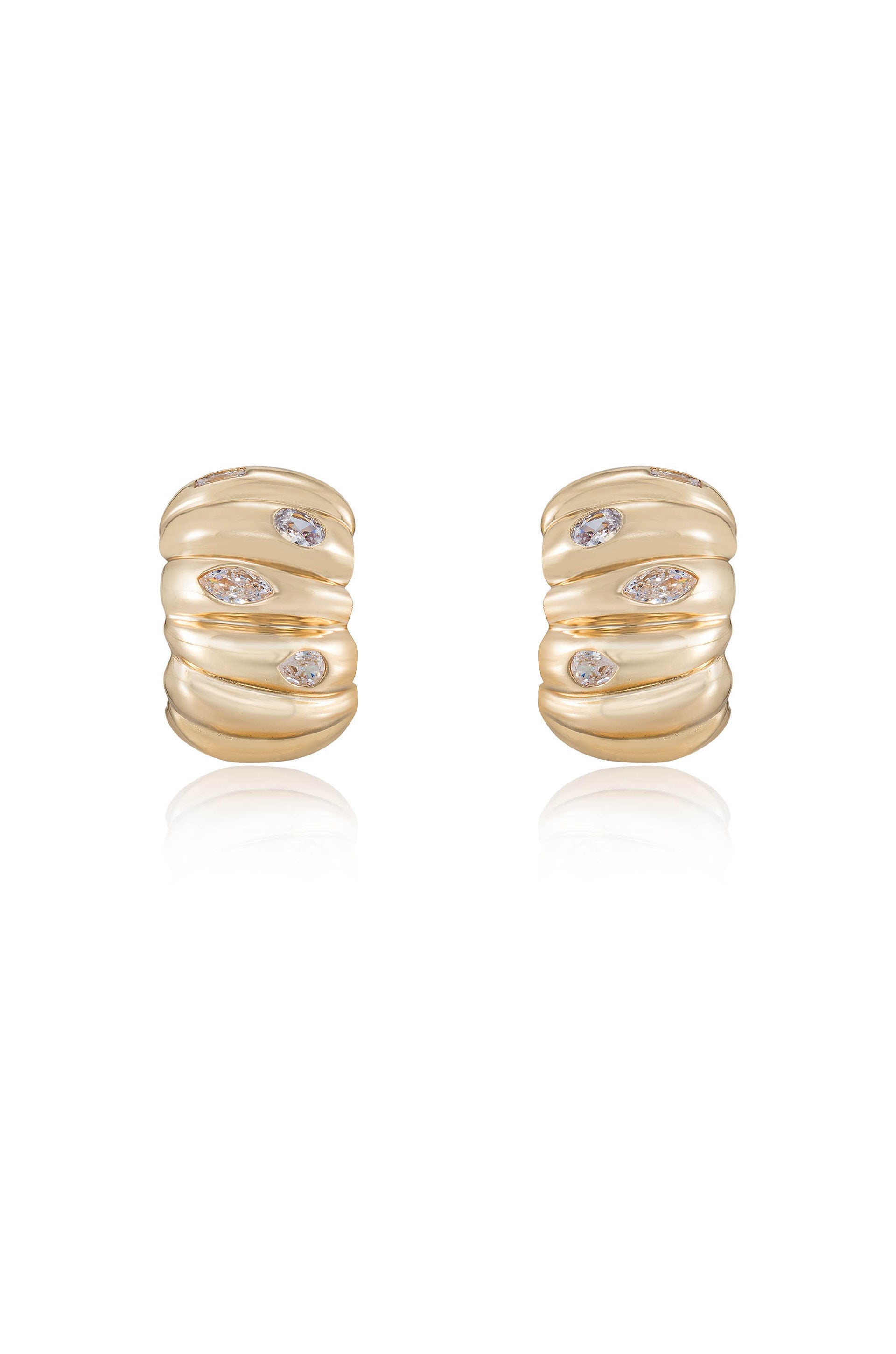 Bezel Crystal Crescent Huggie Hoops-Vavasi