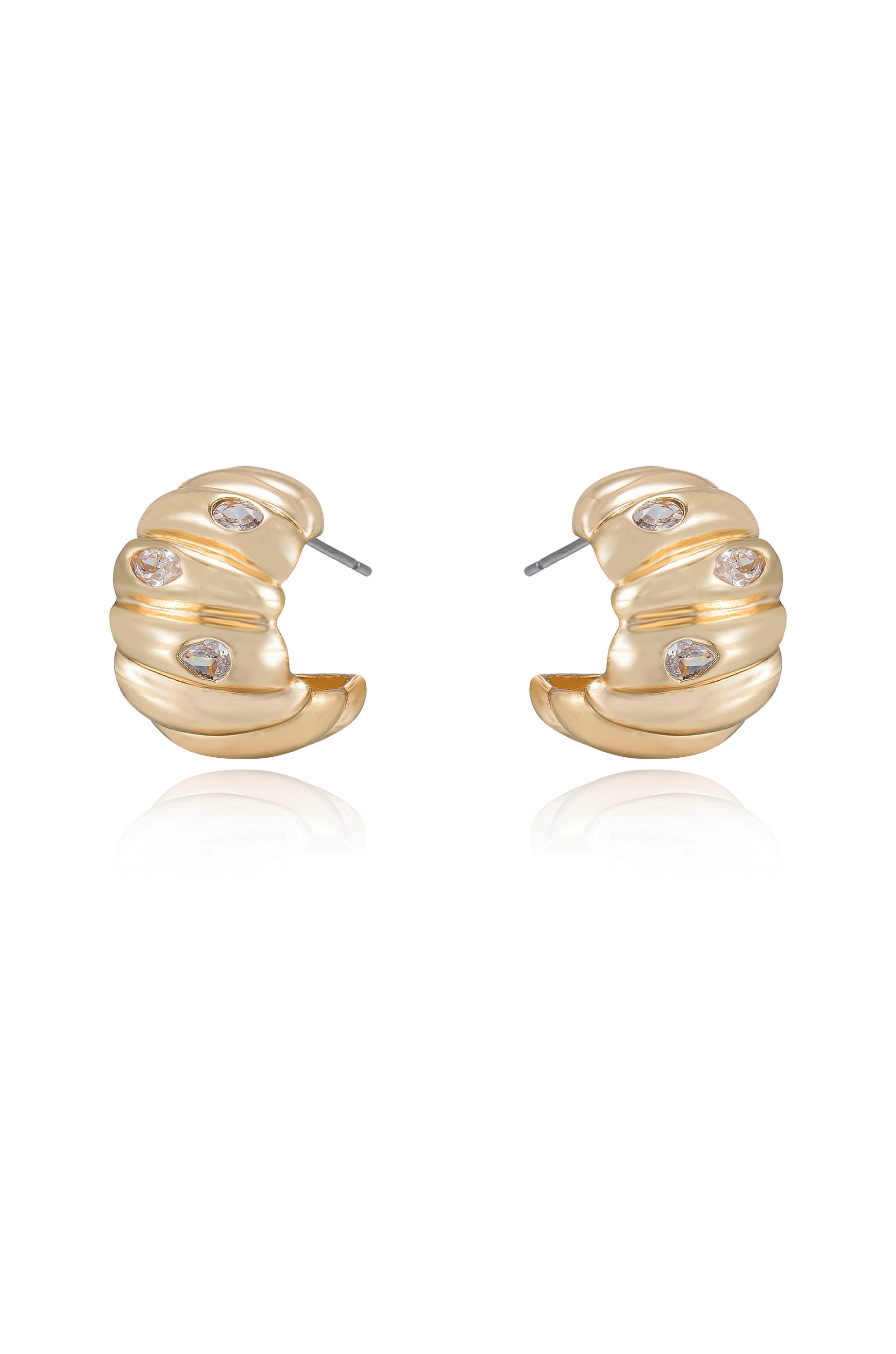 Bezel Crystal Crescent Huggie Hoops-Vavasi