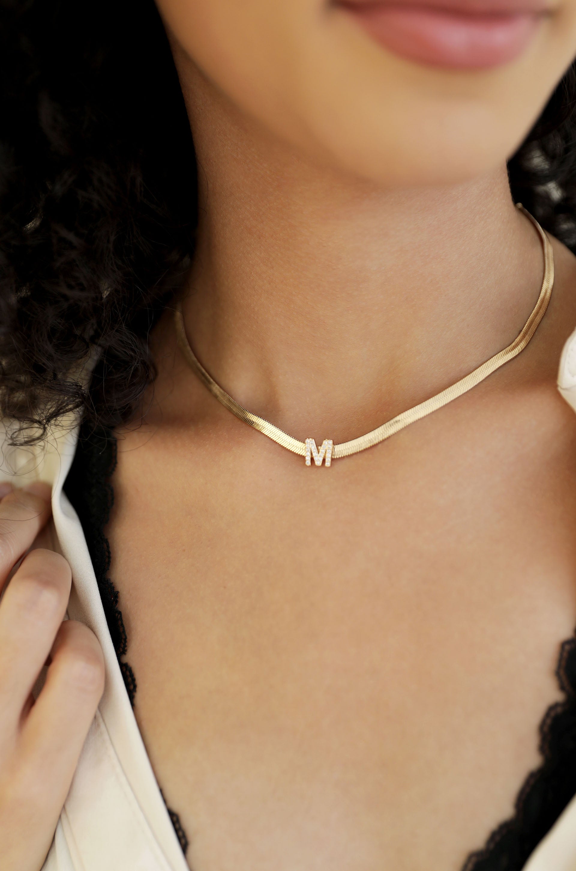 Initial Herringbone Necklace-Vavasi