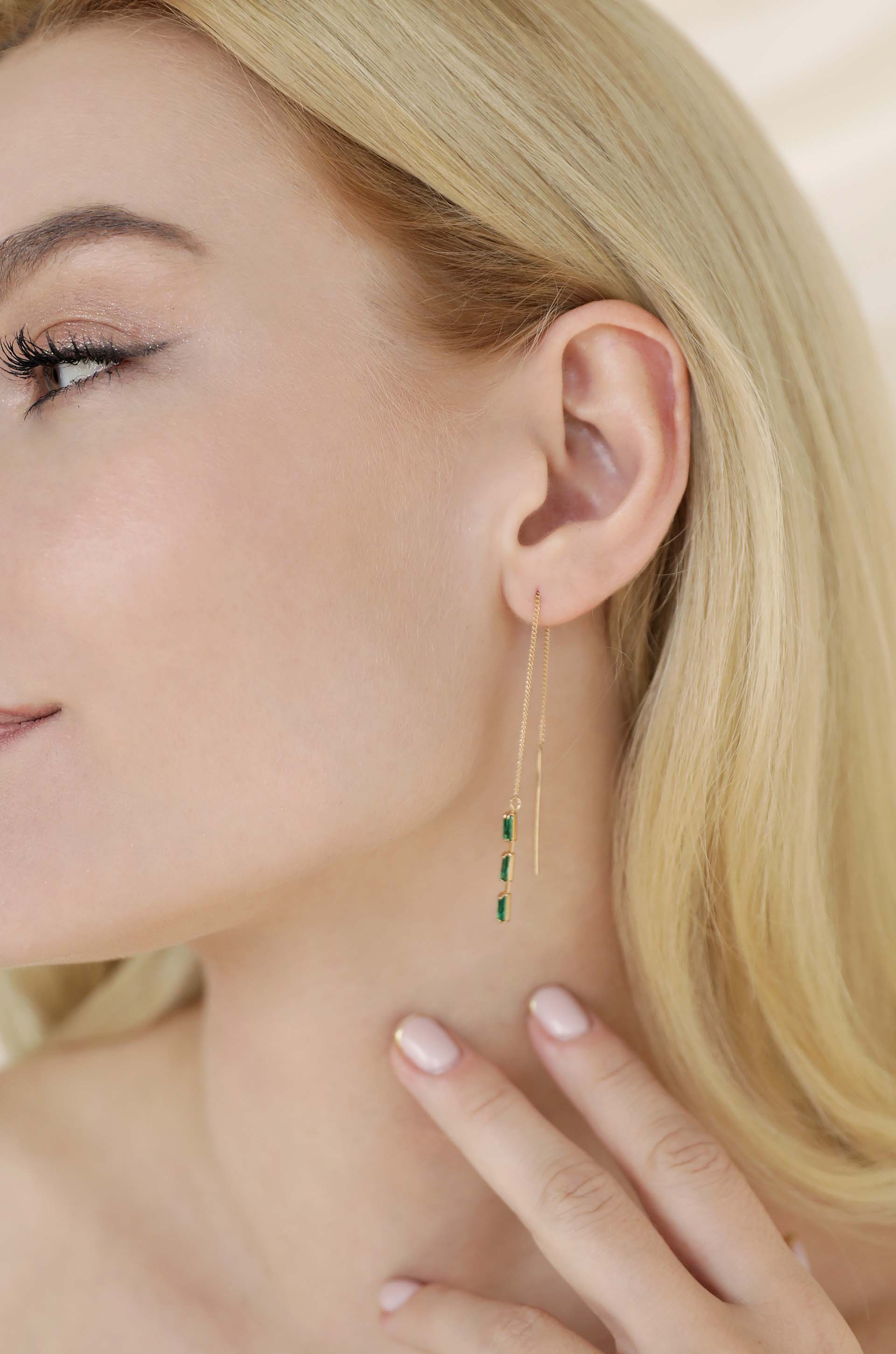 Crystal Baguette Threader Earrings-Vavasi