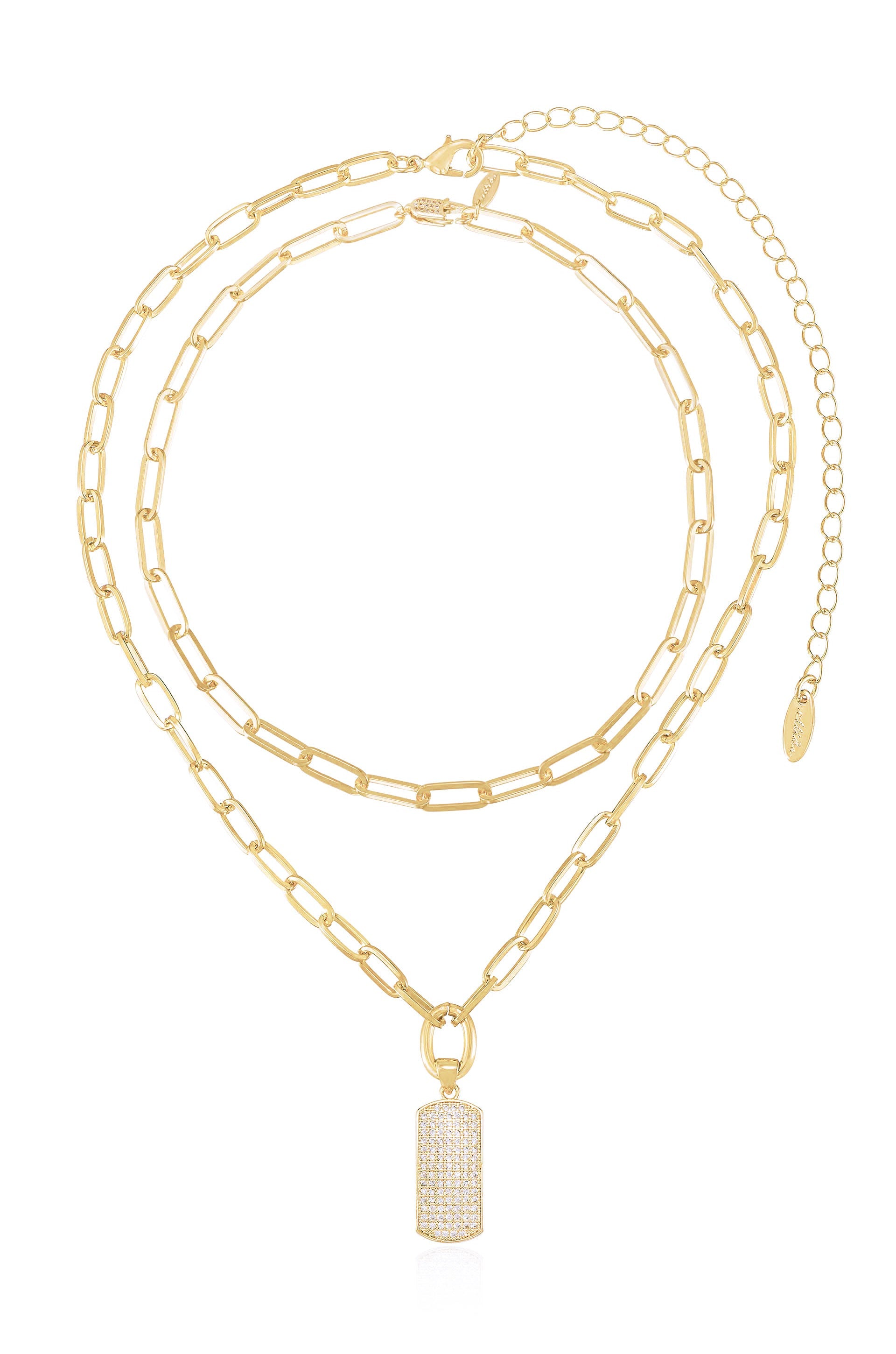 Linked Up Crystal Pendant Layered Necklace Set-Vavasi