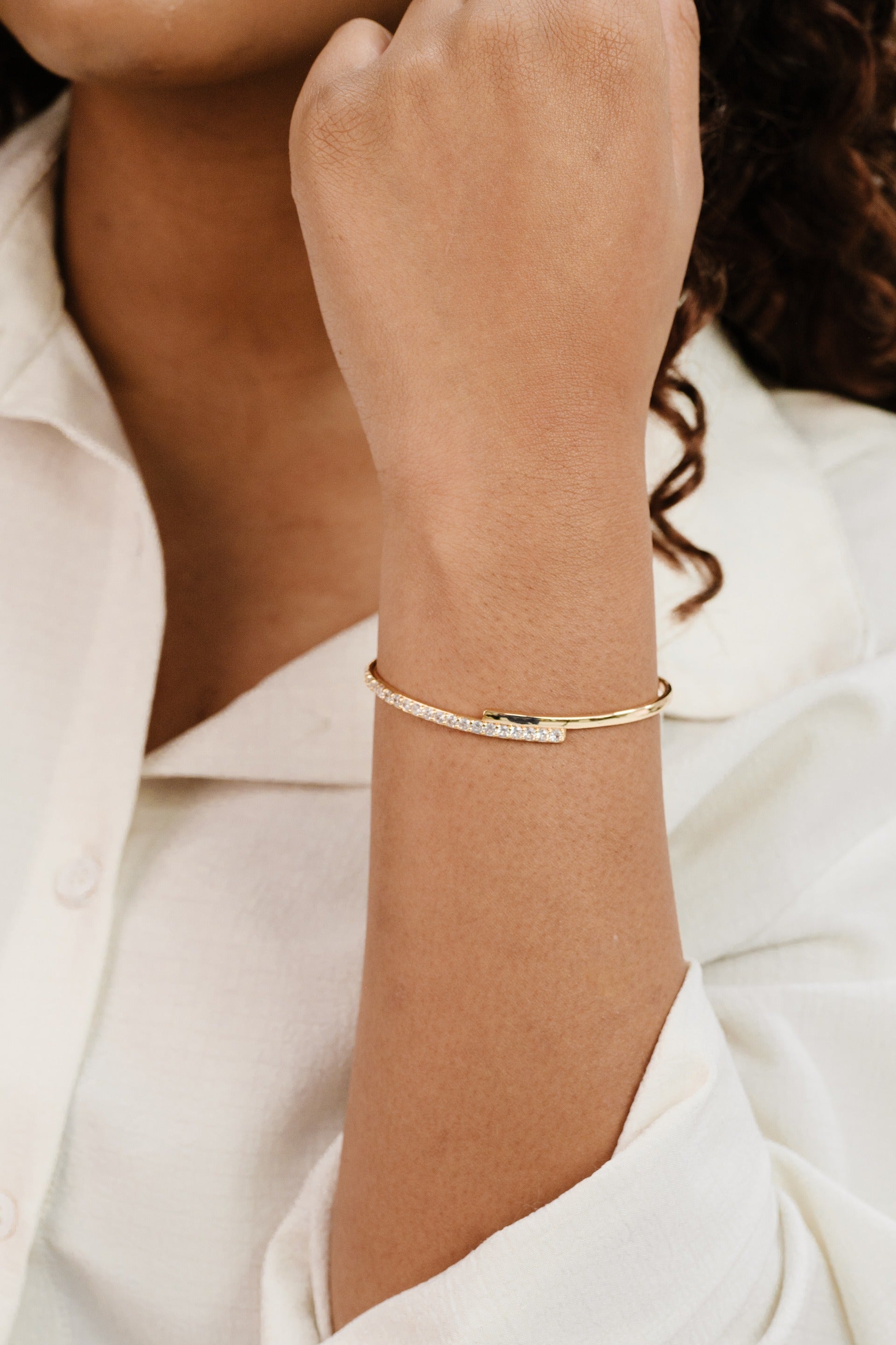 Half Classic Half Sparkle Bracelet Cuff-Vavasi