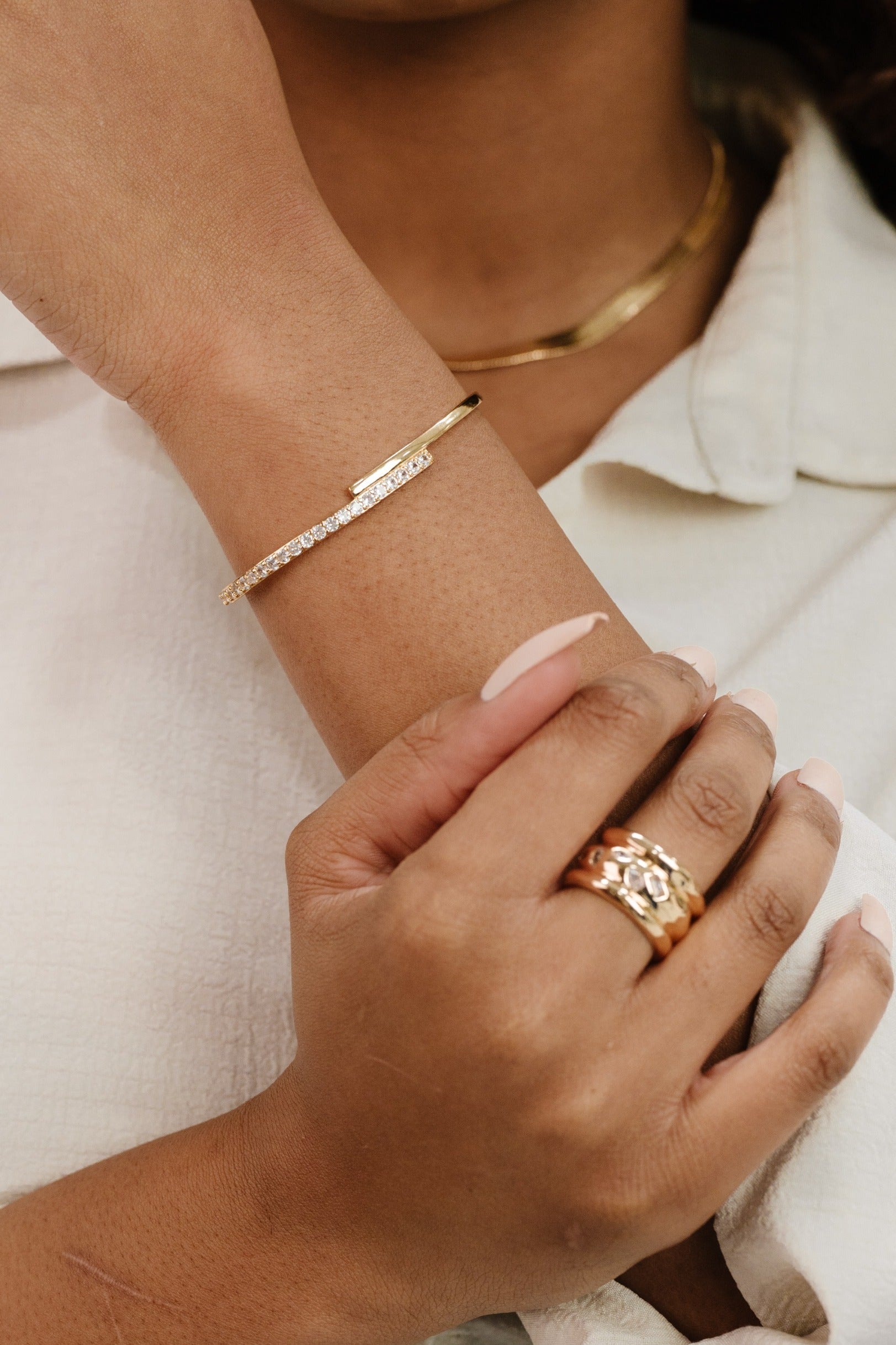 Half Classic Half Sparkle Bracelet Cuff-Vavasi