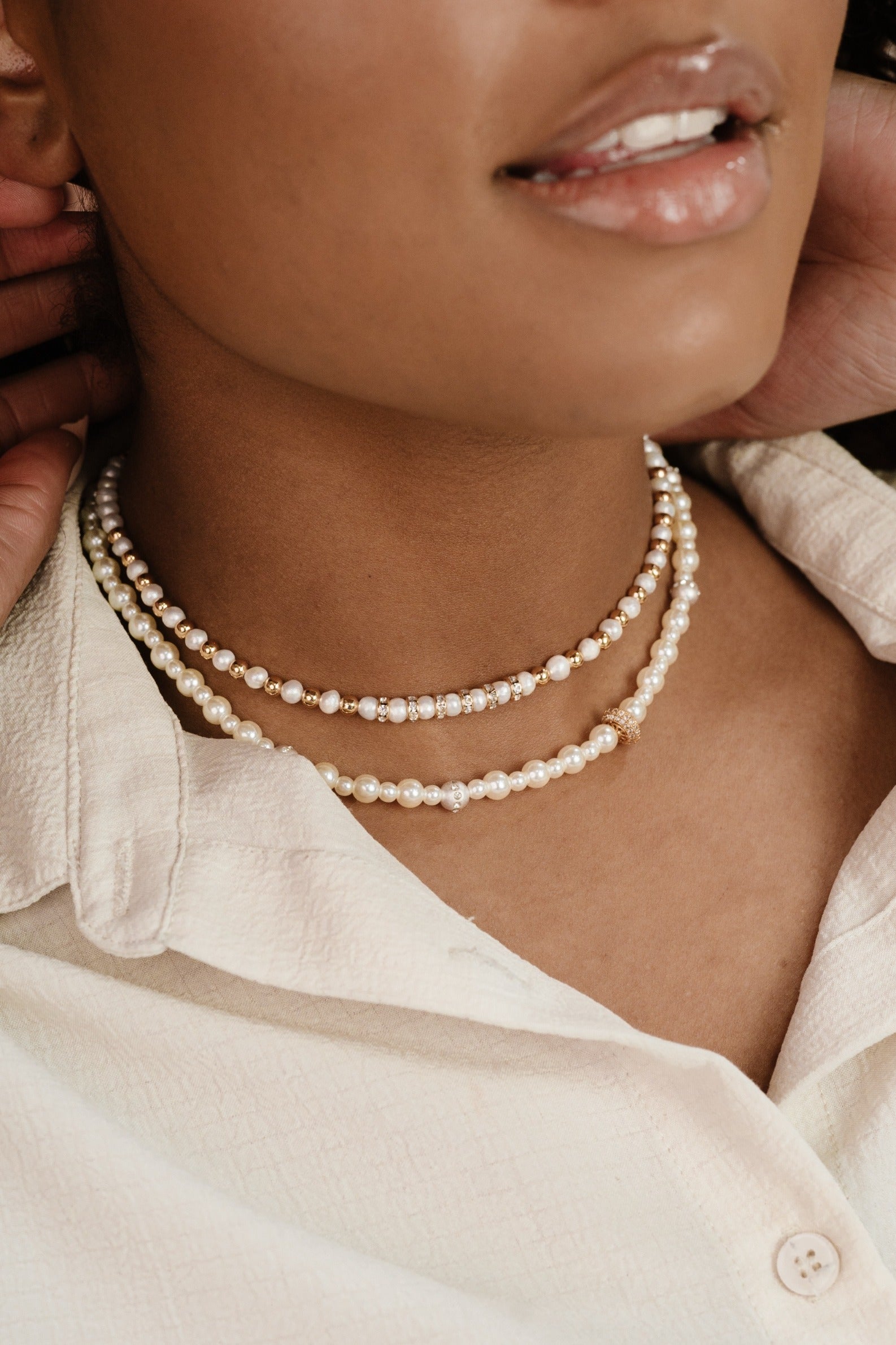 Pearls Double Sparkle Beaded Necklace Set-Vavasi