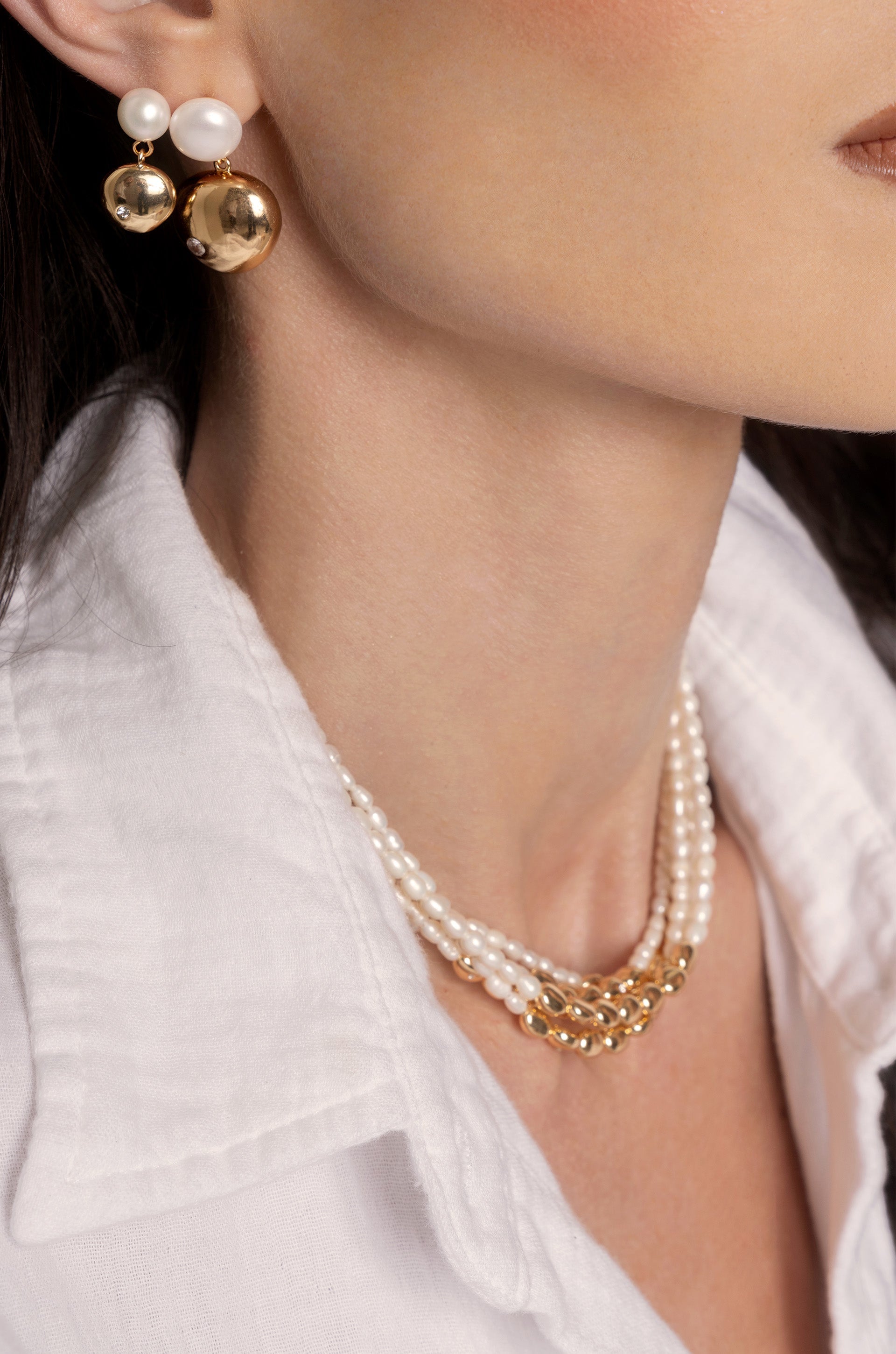 Freshwater Pearl Polished Pebble Necklace-Vavasi