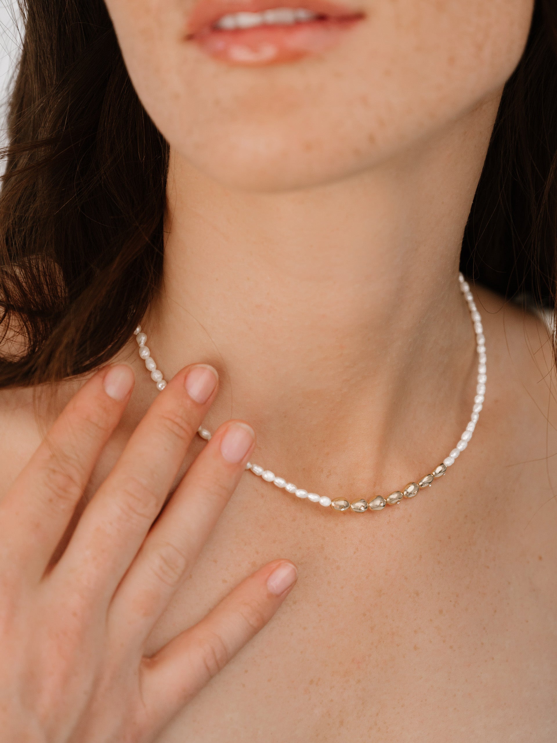 Freshwater Pearl Polished Pebble Necklace-Vavasi