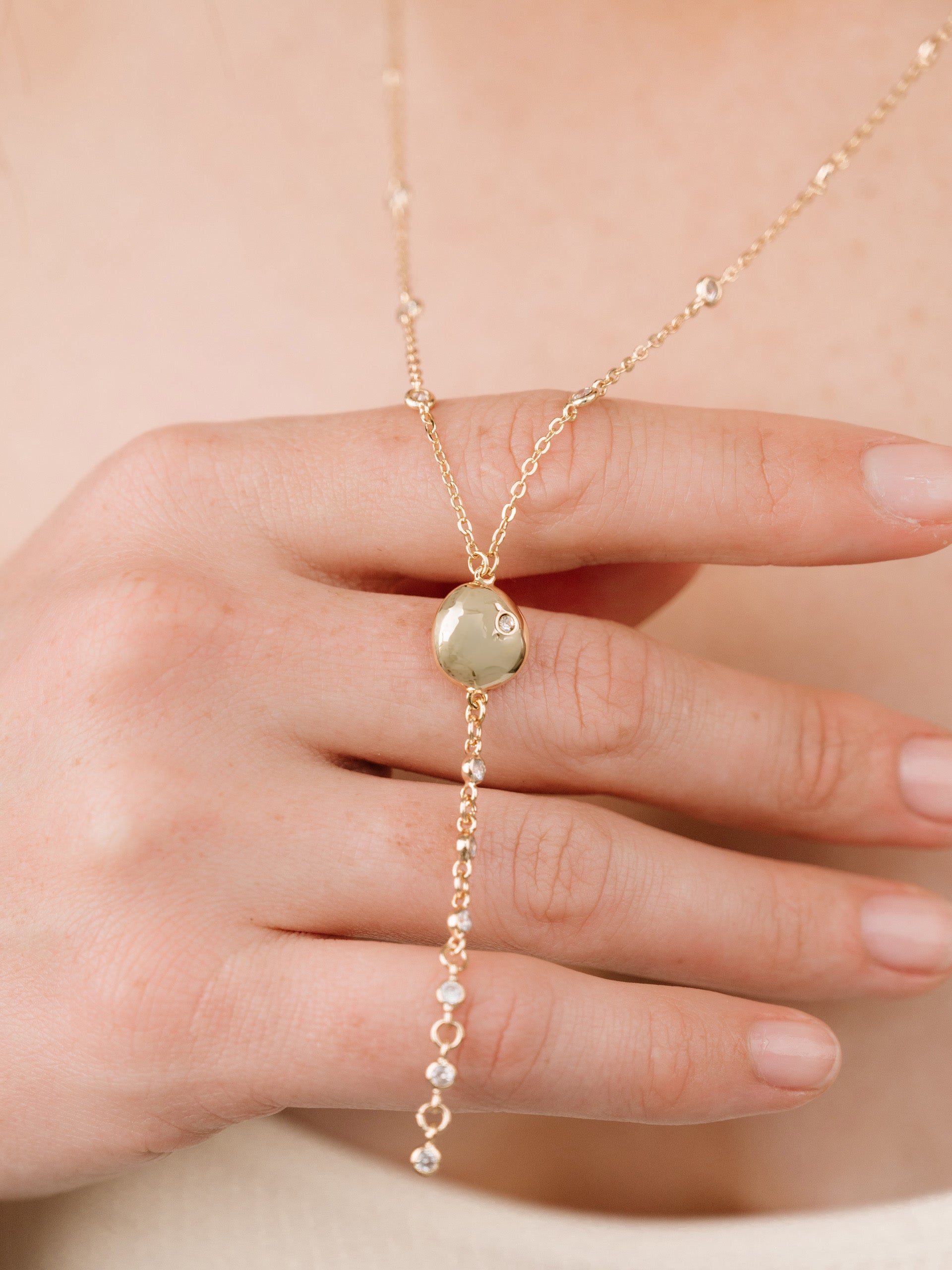 Polished Pebble Crystal Chain Lariat-Vavasi