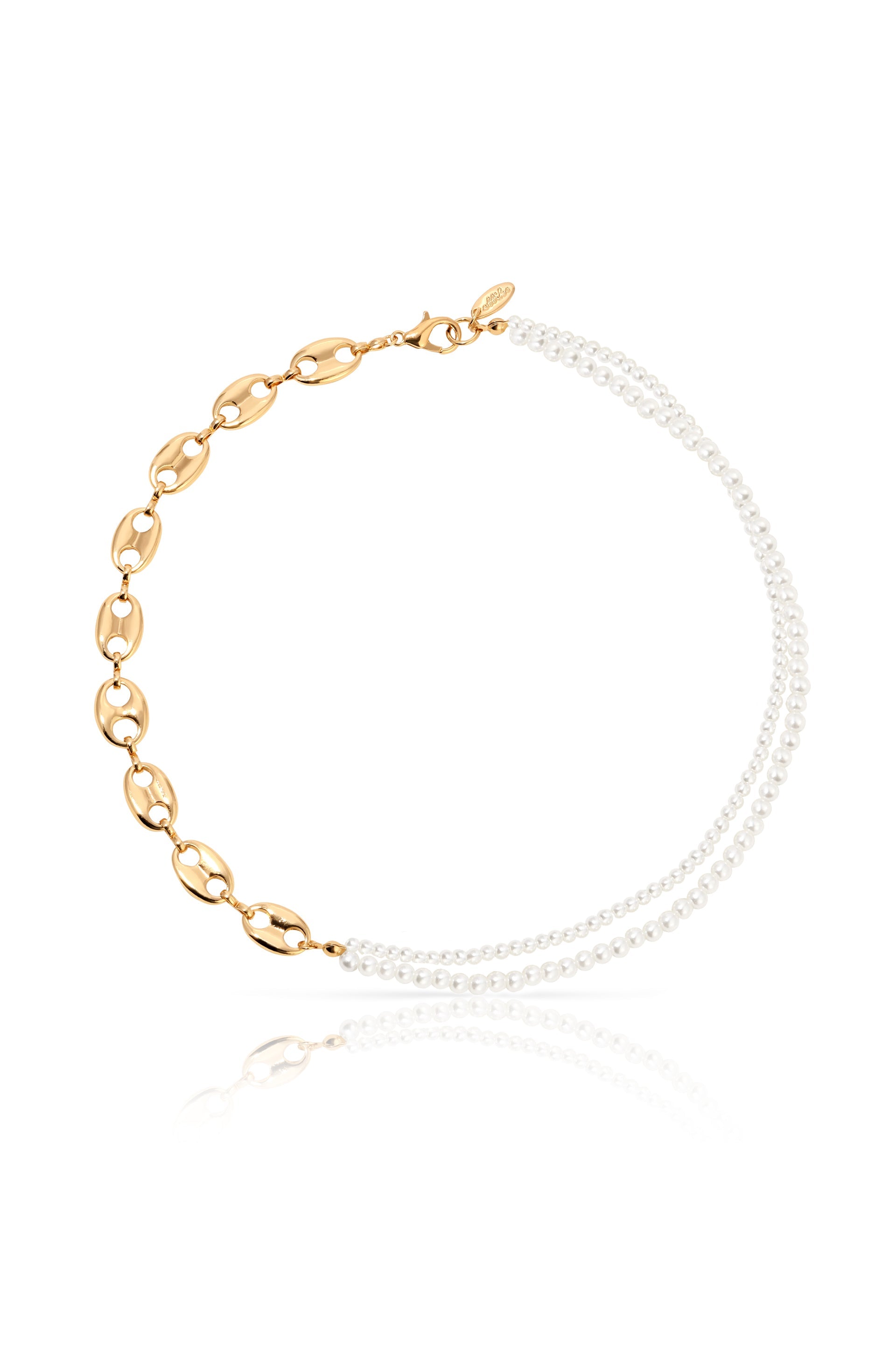 Meet Me Halfway Pearl and Chain Link Necklace-Vavasi