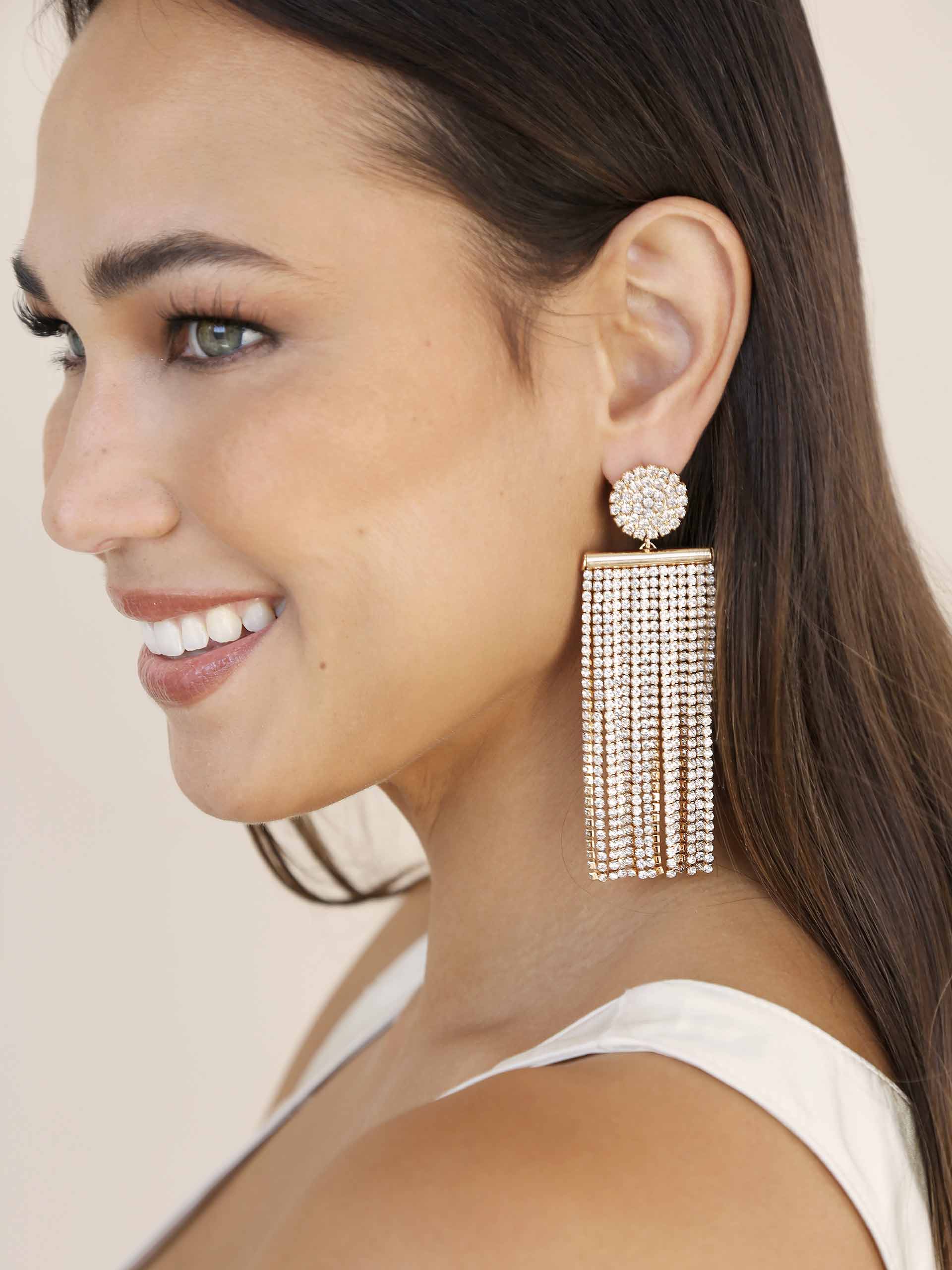 All the Movement Crystal Fringe Earrings-Vavasi