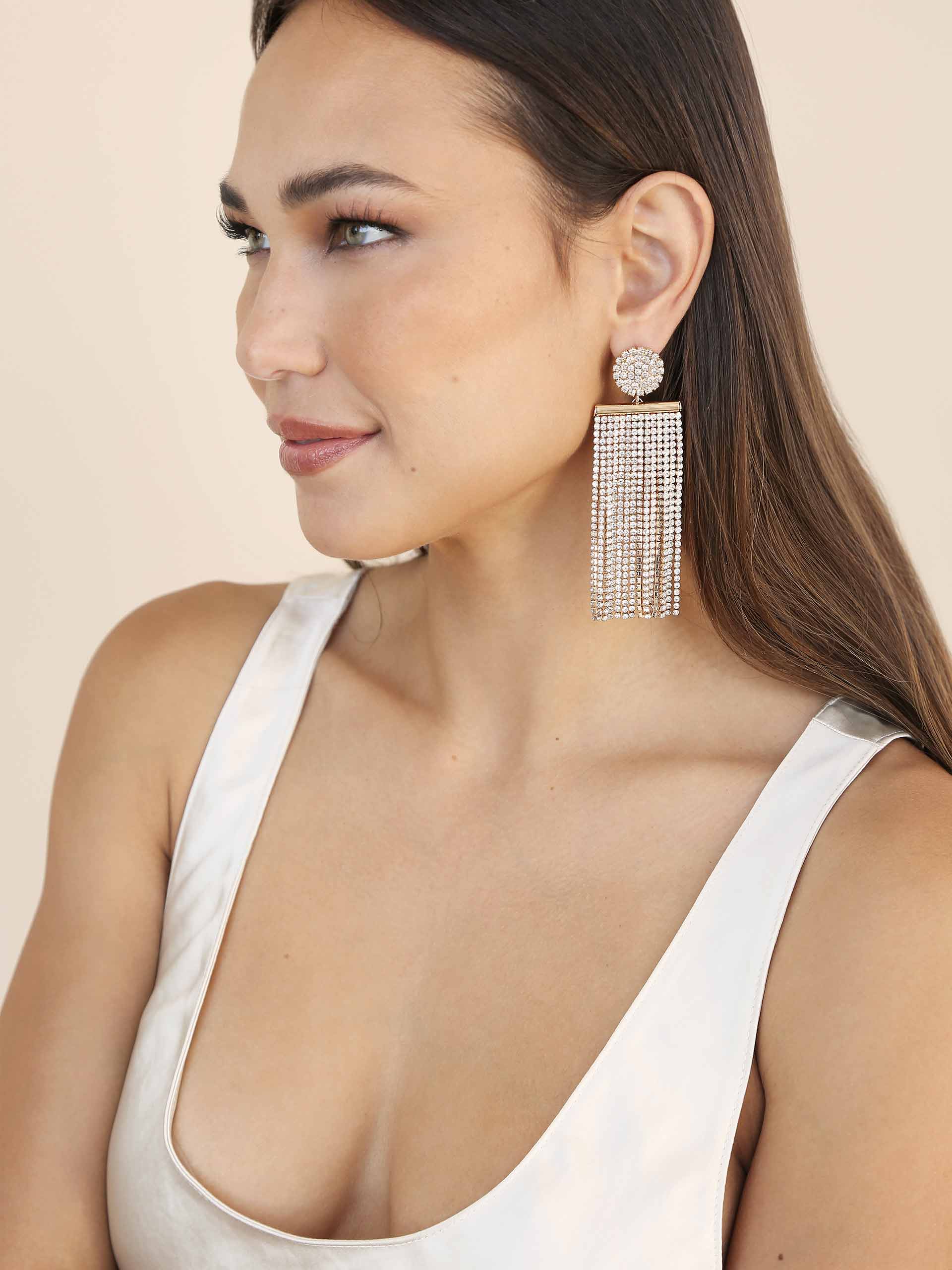 All the Movement Crystal Fringe Earrings-Vavasi
