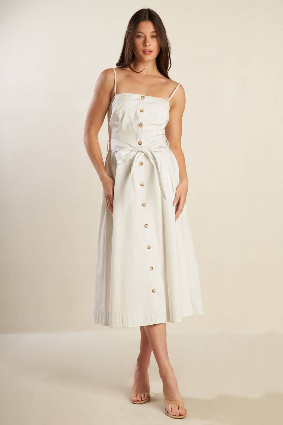 A DAY IN THE MEADOW WHITE WOVEN MIDI DRESS-Vavasi