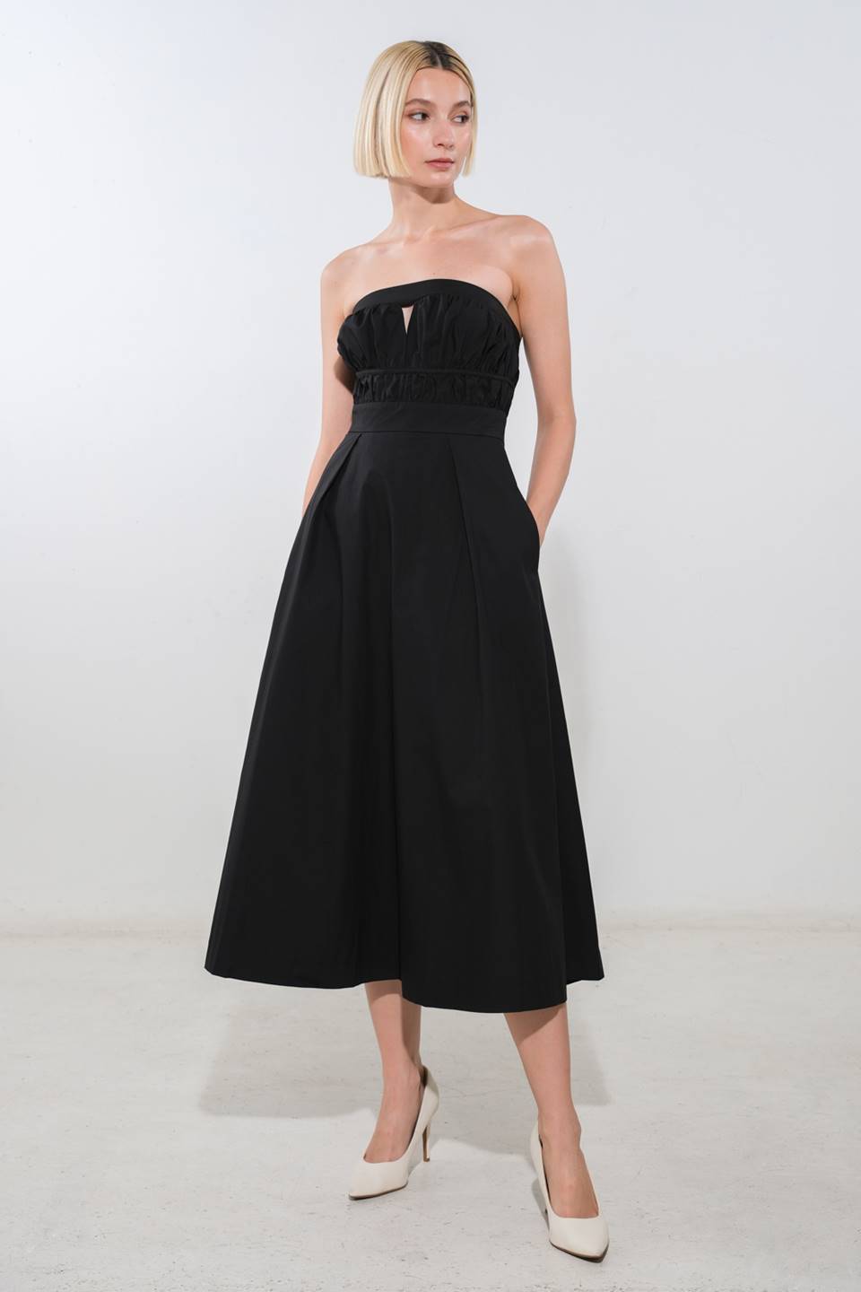 MYSTIC MIDI DRESS - STRAPLESS COTTON DRESS-Vavasi