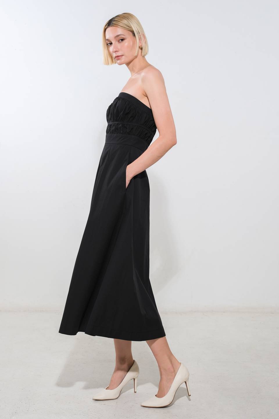 MYSTIC MIDI DRESS - STRAPLESS COTTON DRESS-Vavasi