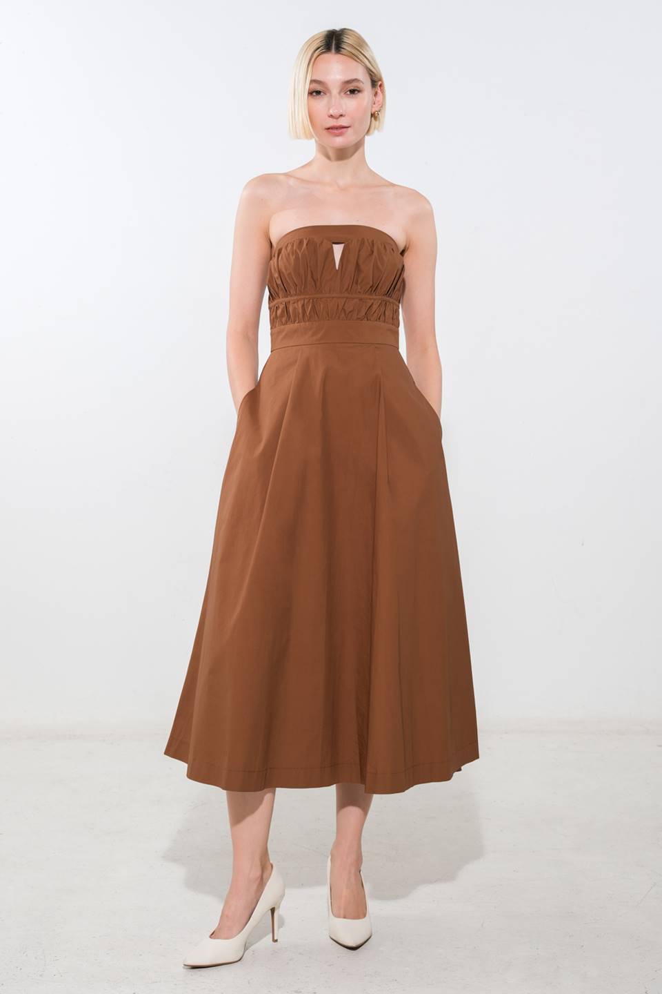 MYSTIC MIDI DRESS - STRAPLESS COTTON DRESS-Vavasi