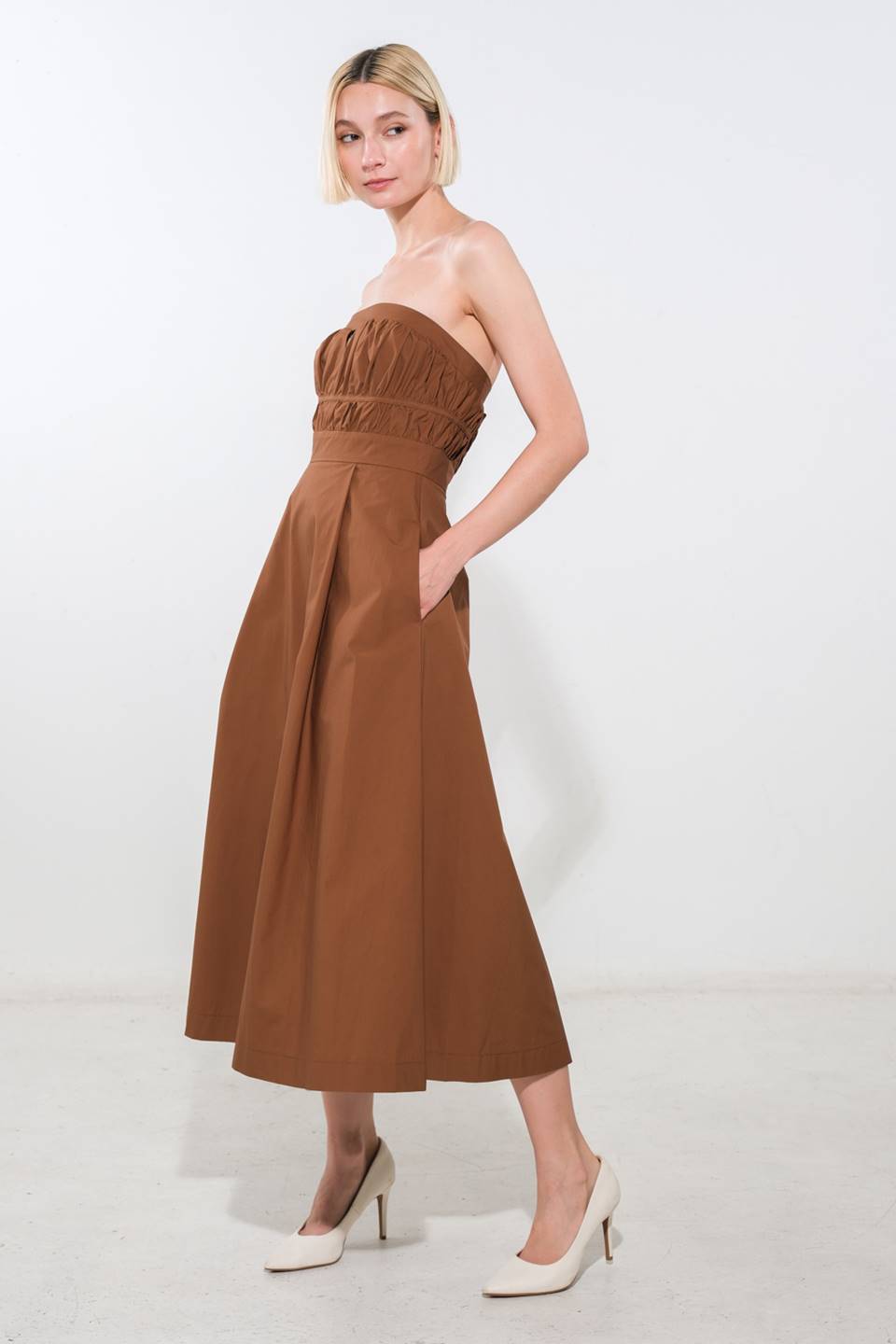 MYSTIC MIDI DRESS - STRAPLESS COTTON DRESS-Vavasi