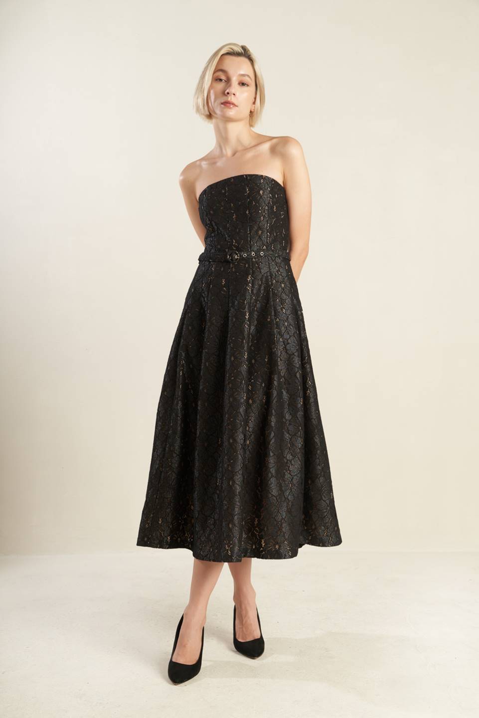THE TRUTH IS WOVEN LACE MIDI DRESS-Vavasi