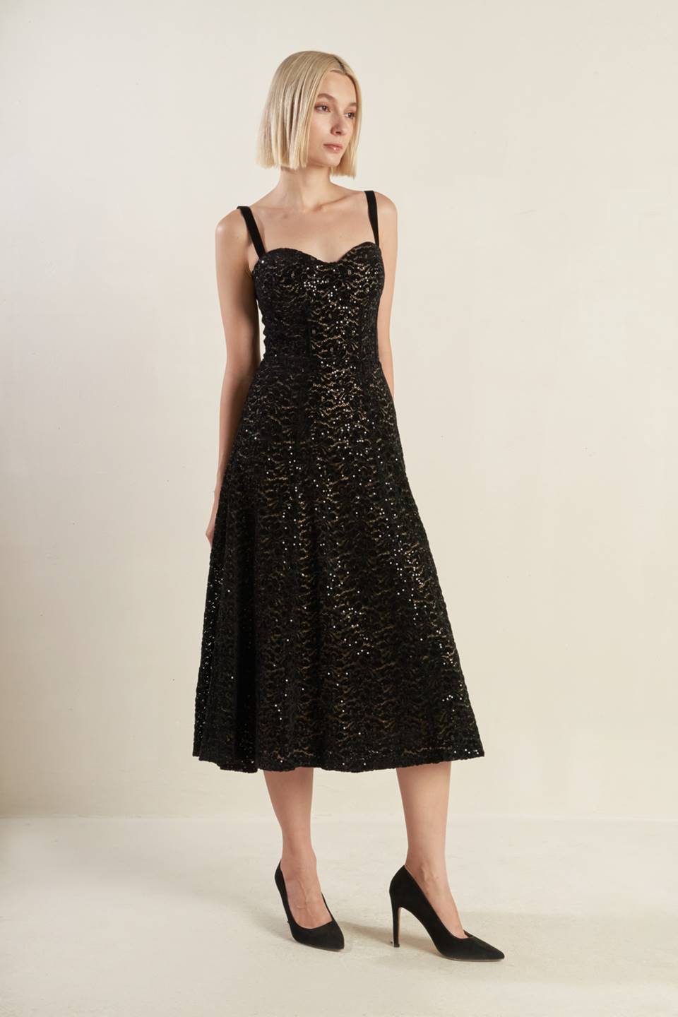 TIFFANY BLACK LACE MIDI DRESS-Vavasi