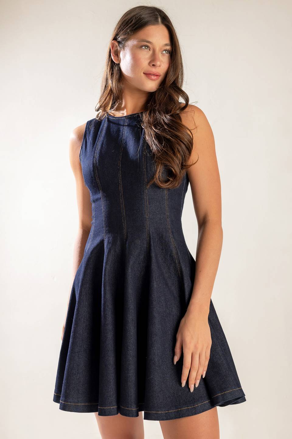 CLASSIC DARK DENIM MINI DRESS-Vavasi