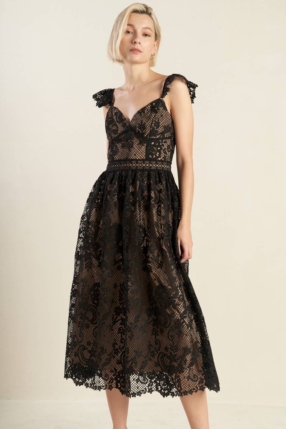 KNOW YOU BETTER LACE WOVEN MIDI DRESS-Vavasi