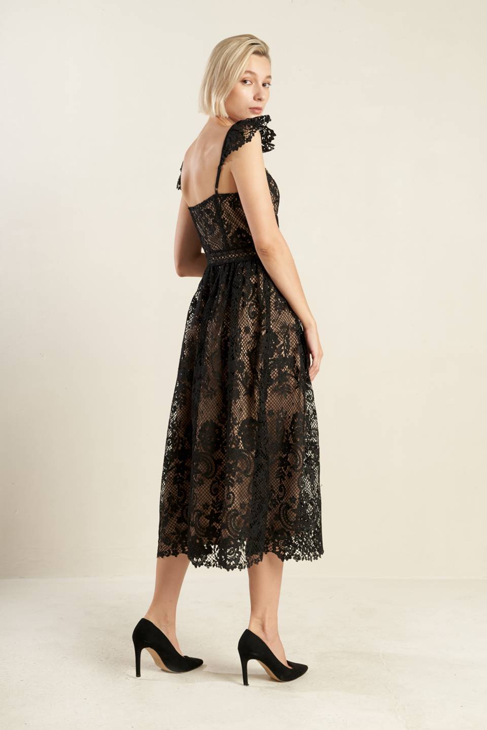 KNOW YOU BETTER LACE WOVEN MIDI DRESS-Vavasi