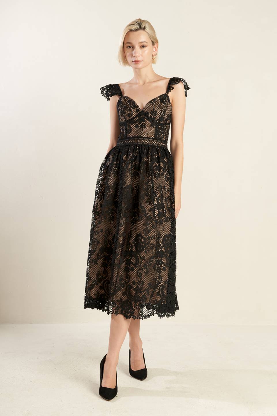 KNOW YOU BETTER LACE WOVEN MIDI DRESS-Vavasi