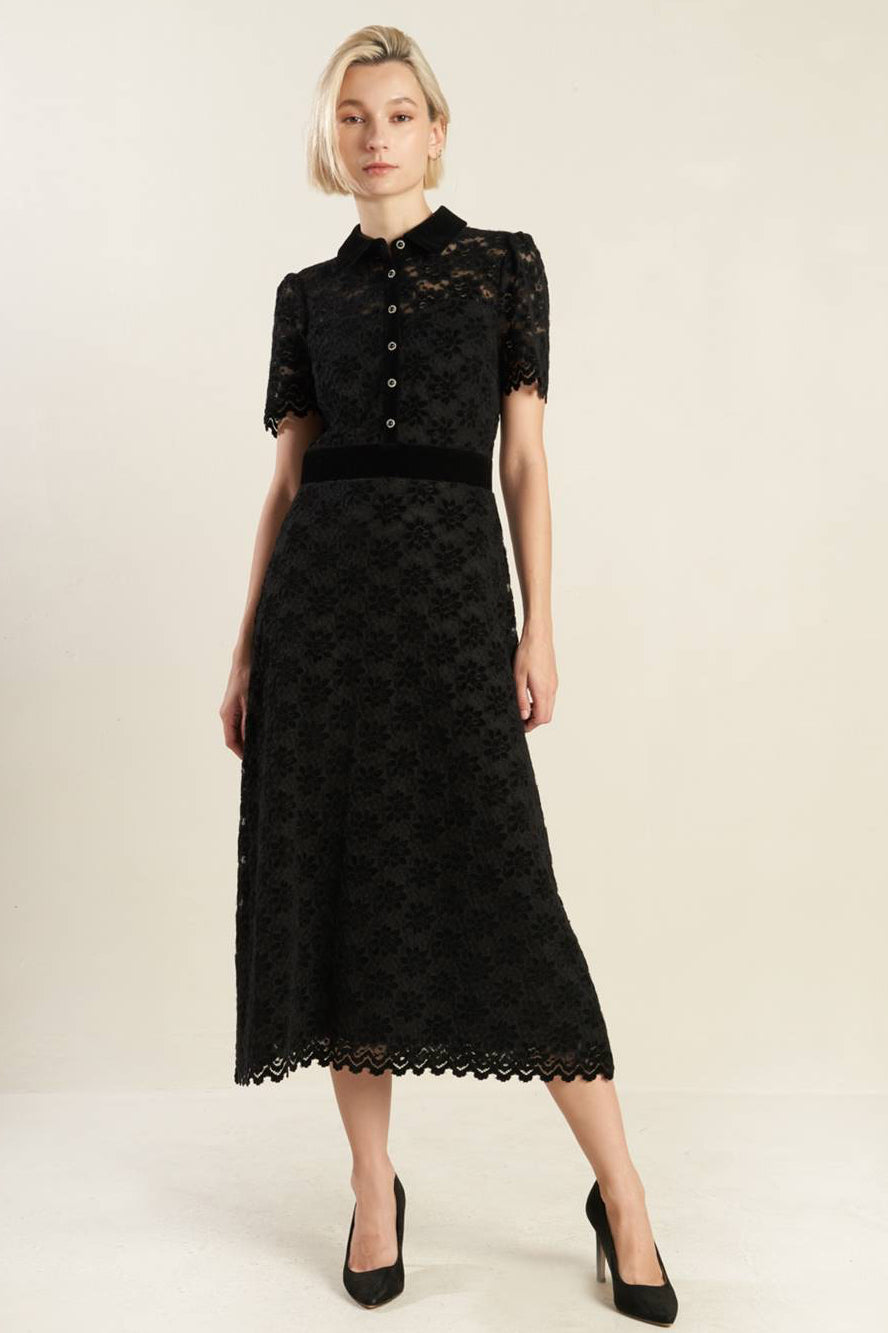 BOLD SYMPHONY WOVEN LACE MIDI DRESS-Vavasi