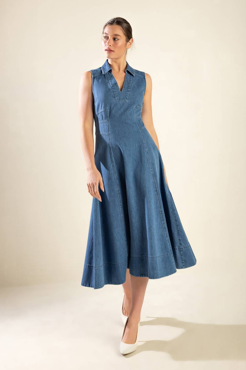THE GENEVIEVE DENIM MIDI DRESS-Vavasi