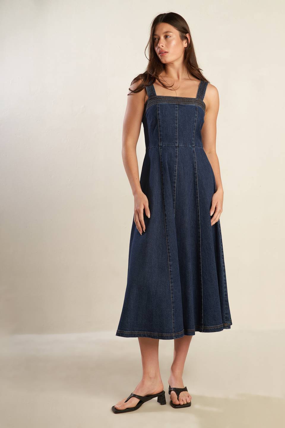 DOMINIQUE DARK DENIM MIDI DRESS-Vavasi