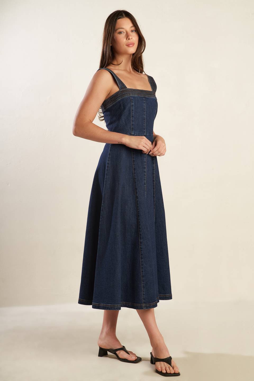 DOMINIQUE DARK DENIM MIDI DRESS-Vavasi