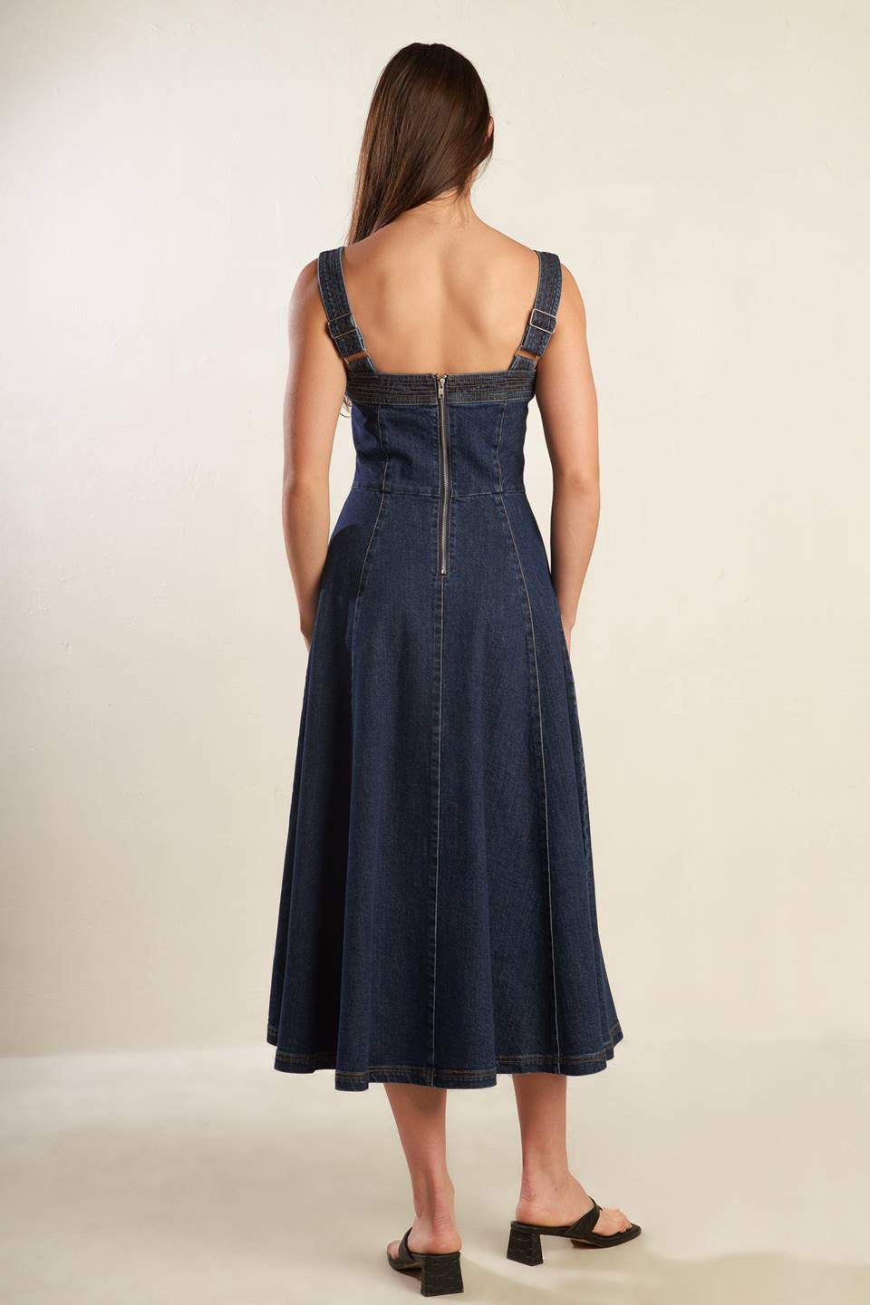 DOMINIQUE DARK DENIM MIDI DRESS-Vavasi