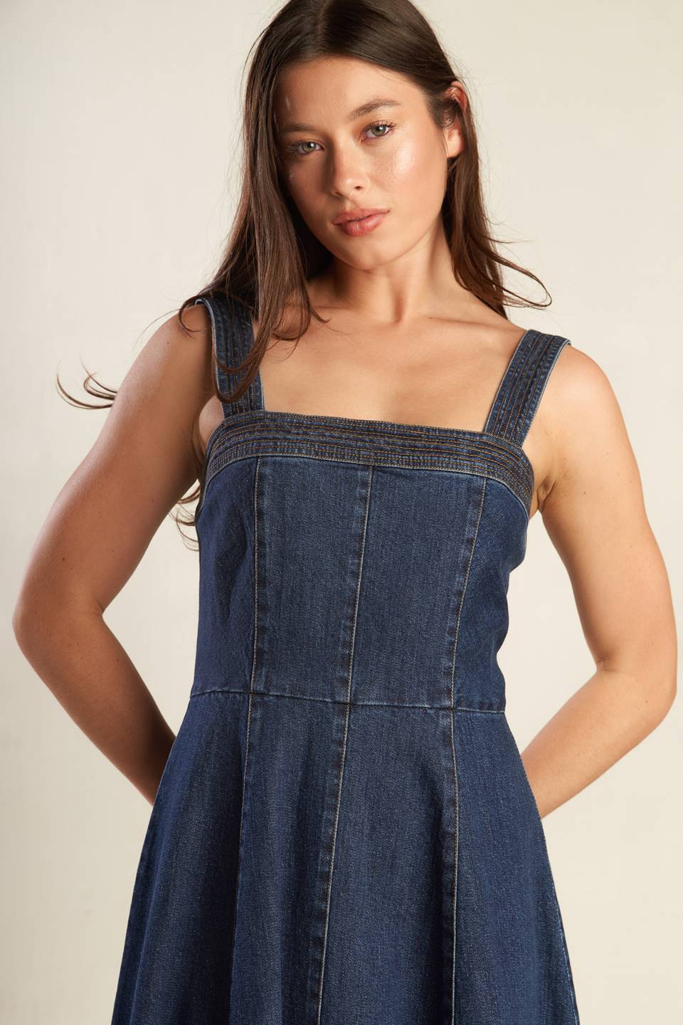 DOMINIQUE DARK DENIM MIDI DRESS-Vavasi