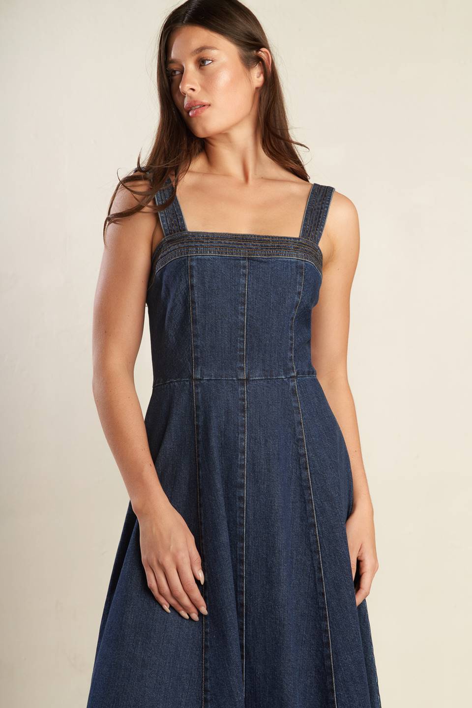DOMINIQUE DARK DENIM MIDI DRESS-Vavasi