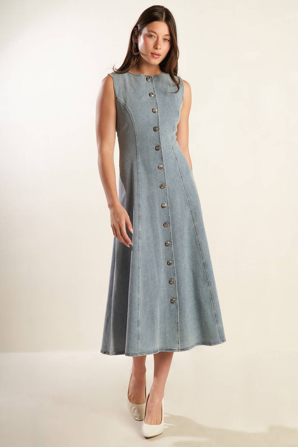 NAUTICAL & NICE - LIGHT DENIM - MIDI DRESS-Vavasi