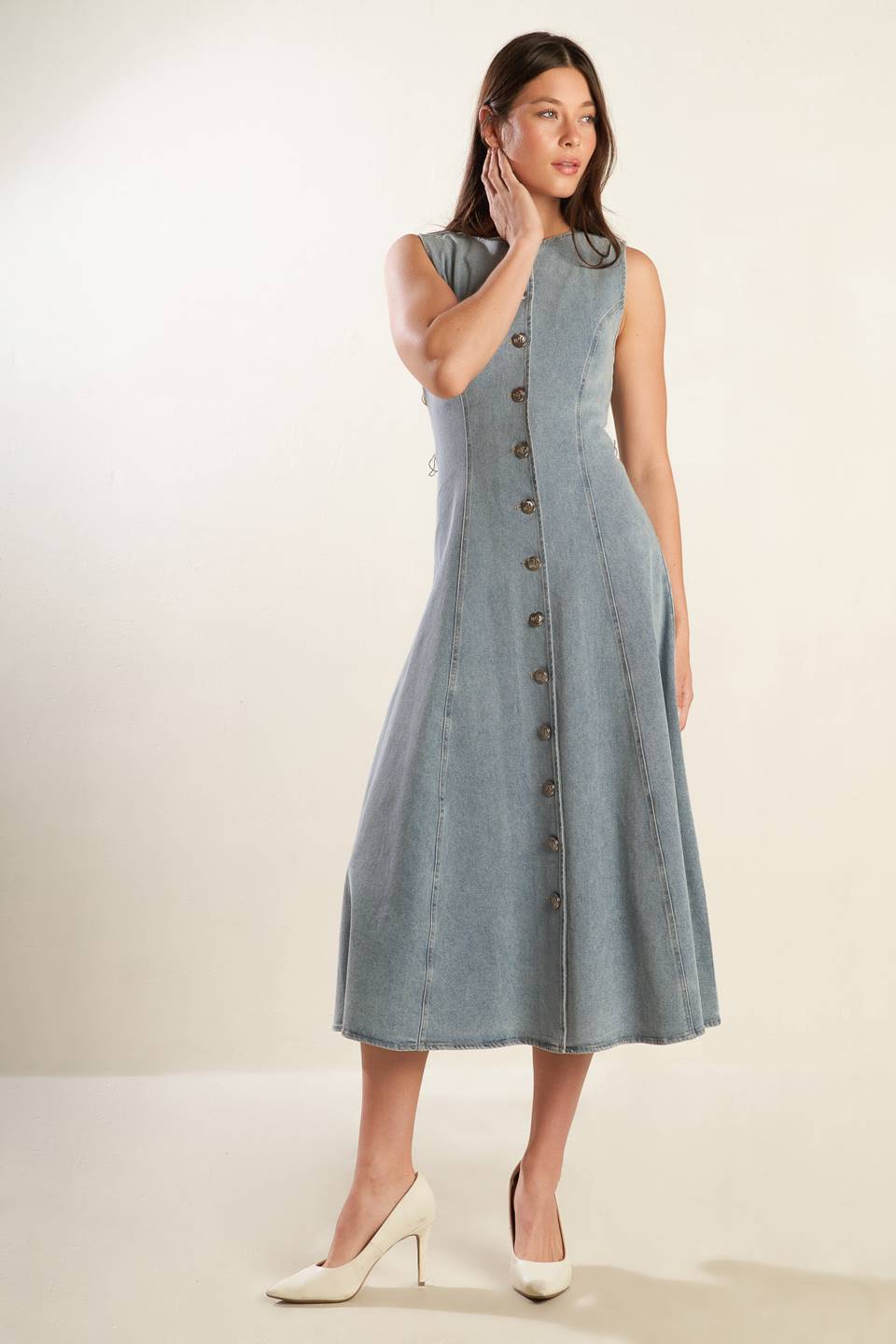 NAUTICAL & NICE - LIGHT DENIM - MIDI DRESS-Vavasi