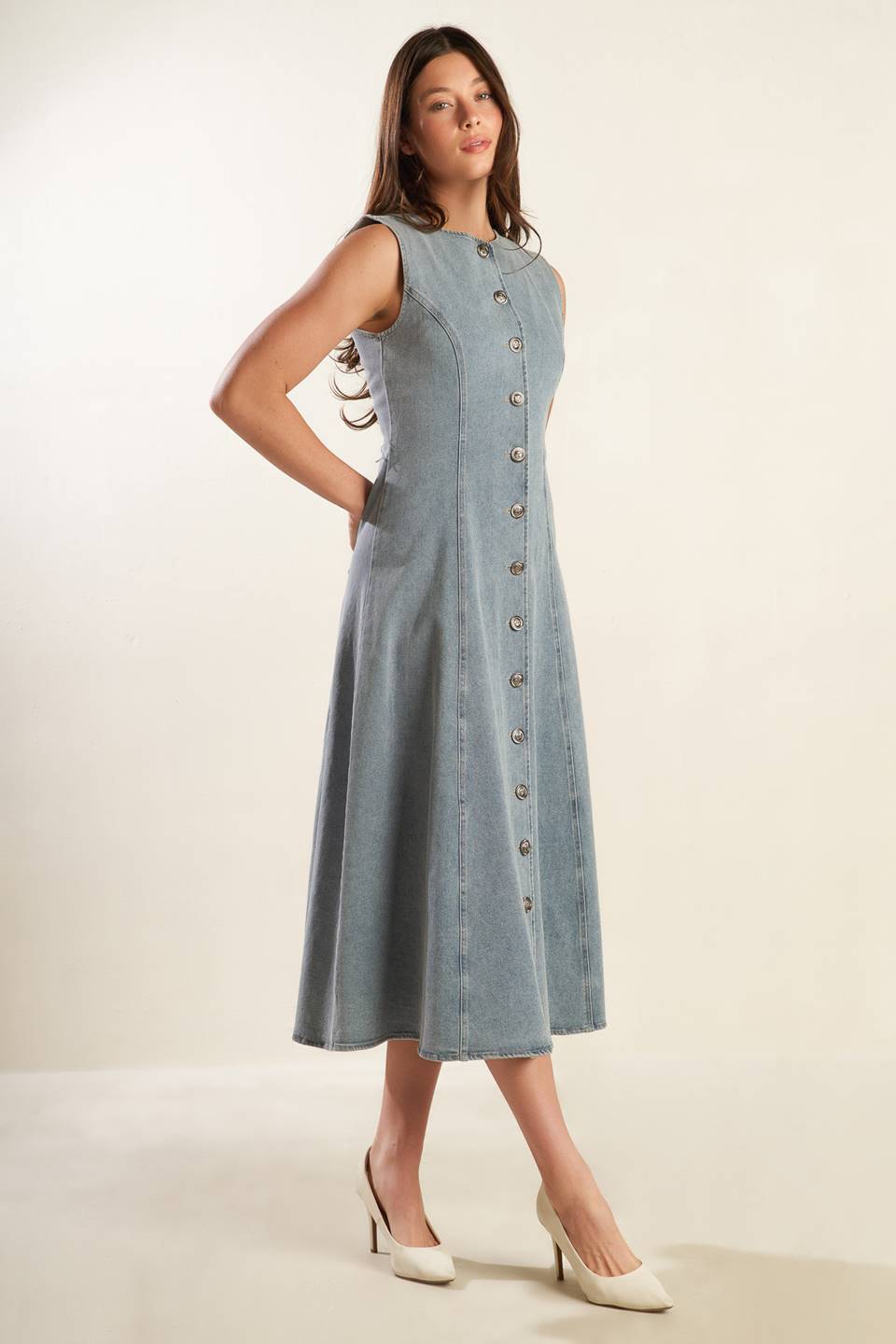 NAUTICAL & NICE - LIGHT DENIM - MIDI DRESS-Vavasi