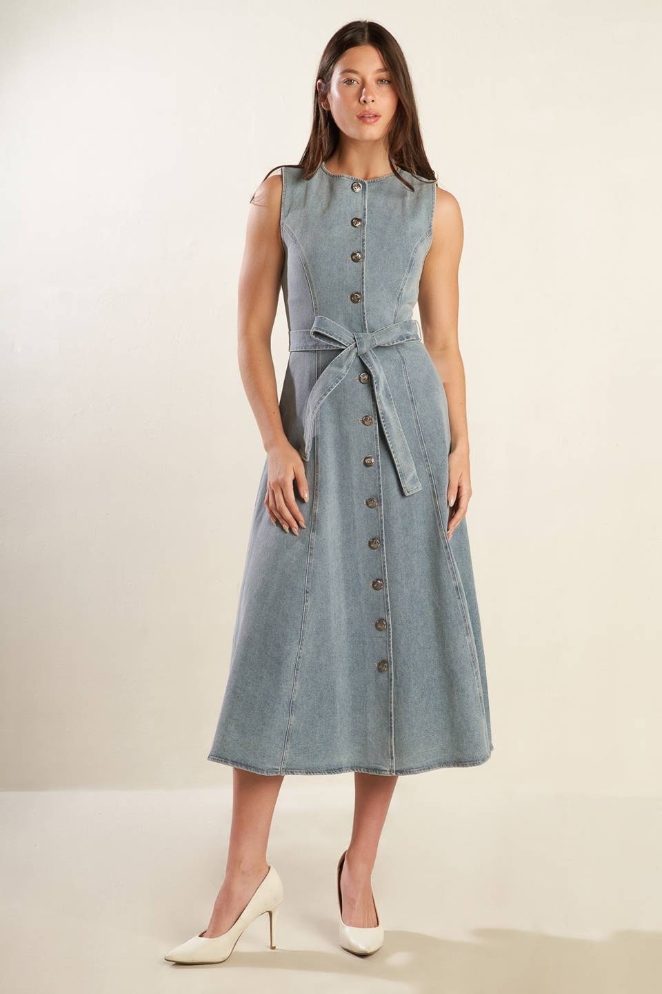 NAUTICAL & NICE - LIGHT DENIM - MIDI DRESS-Vavasi