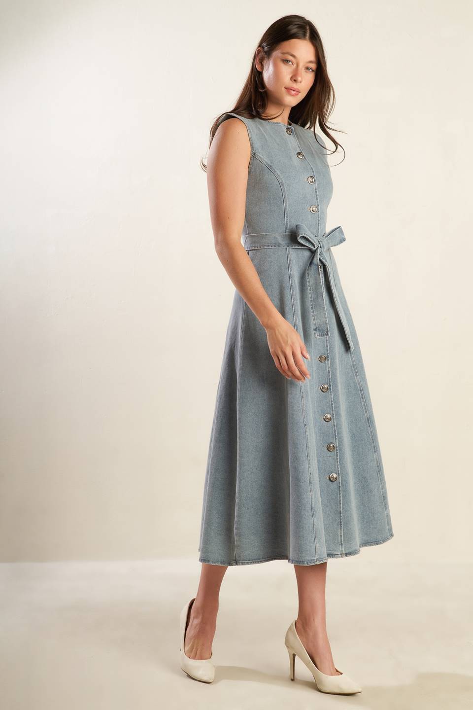 NAUTICAL & NICE - LIGHT DENIM - MIDI DRESS-Vavasi
